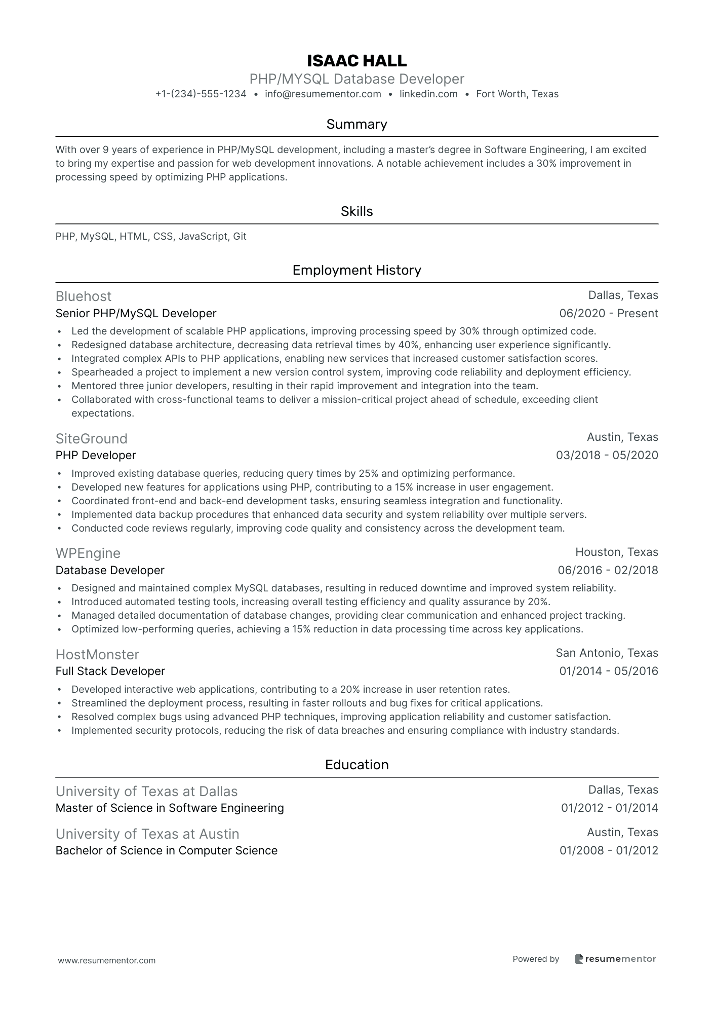 PHP/MYSQL Database Developer