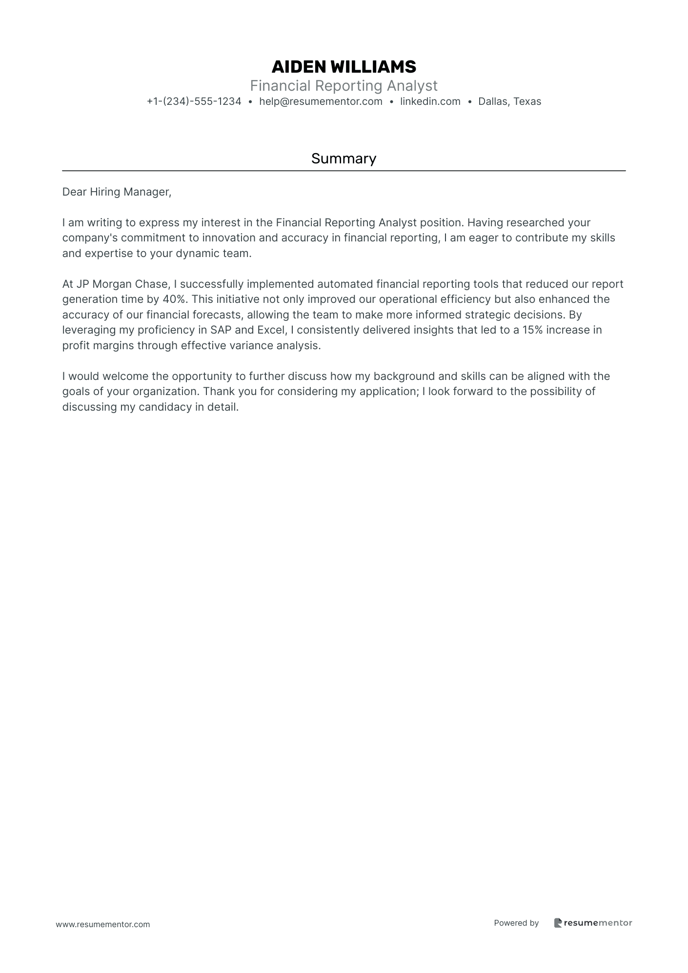 Financial Reporting Analyst