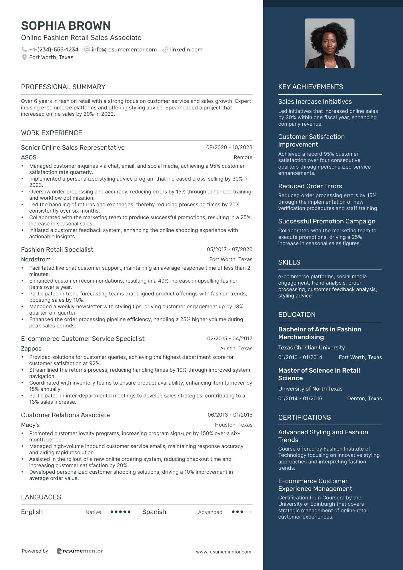 Online Fashion Retail Sales Associate