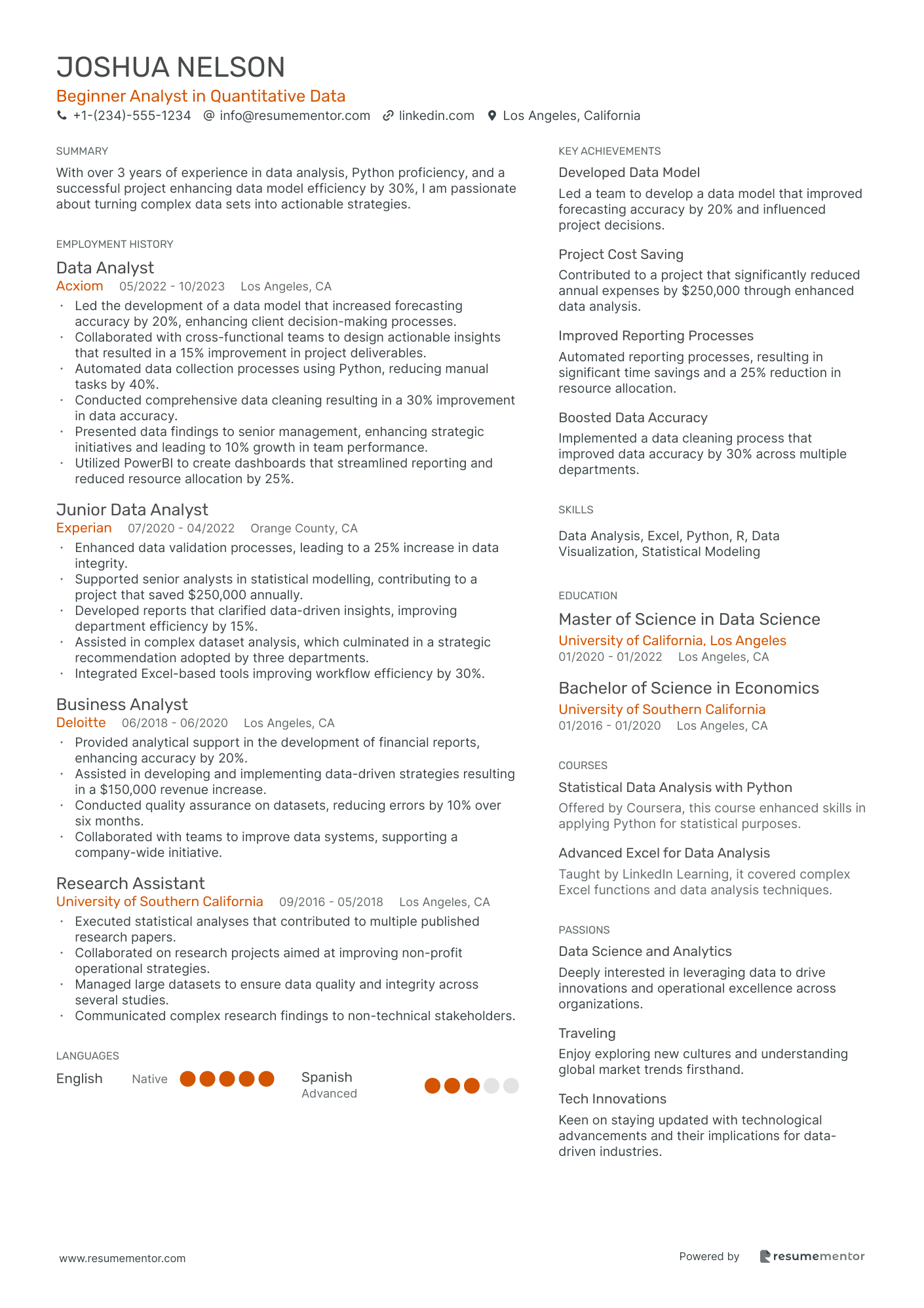 Beginner Analyst in Quantitative Data