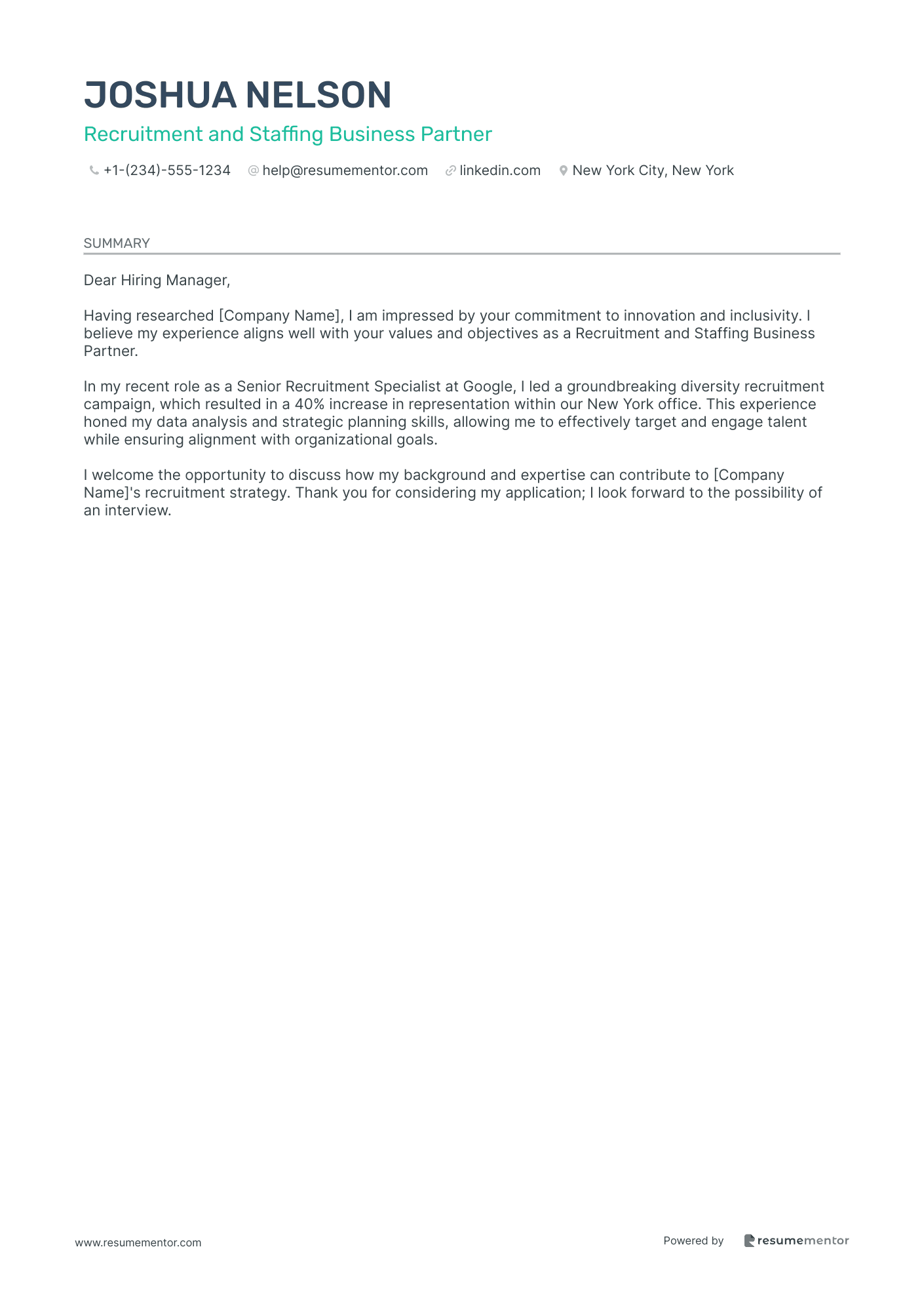 Recruitment and Staffing Business Partner