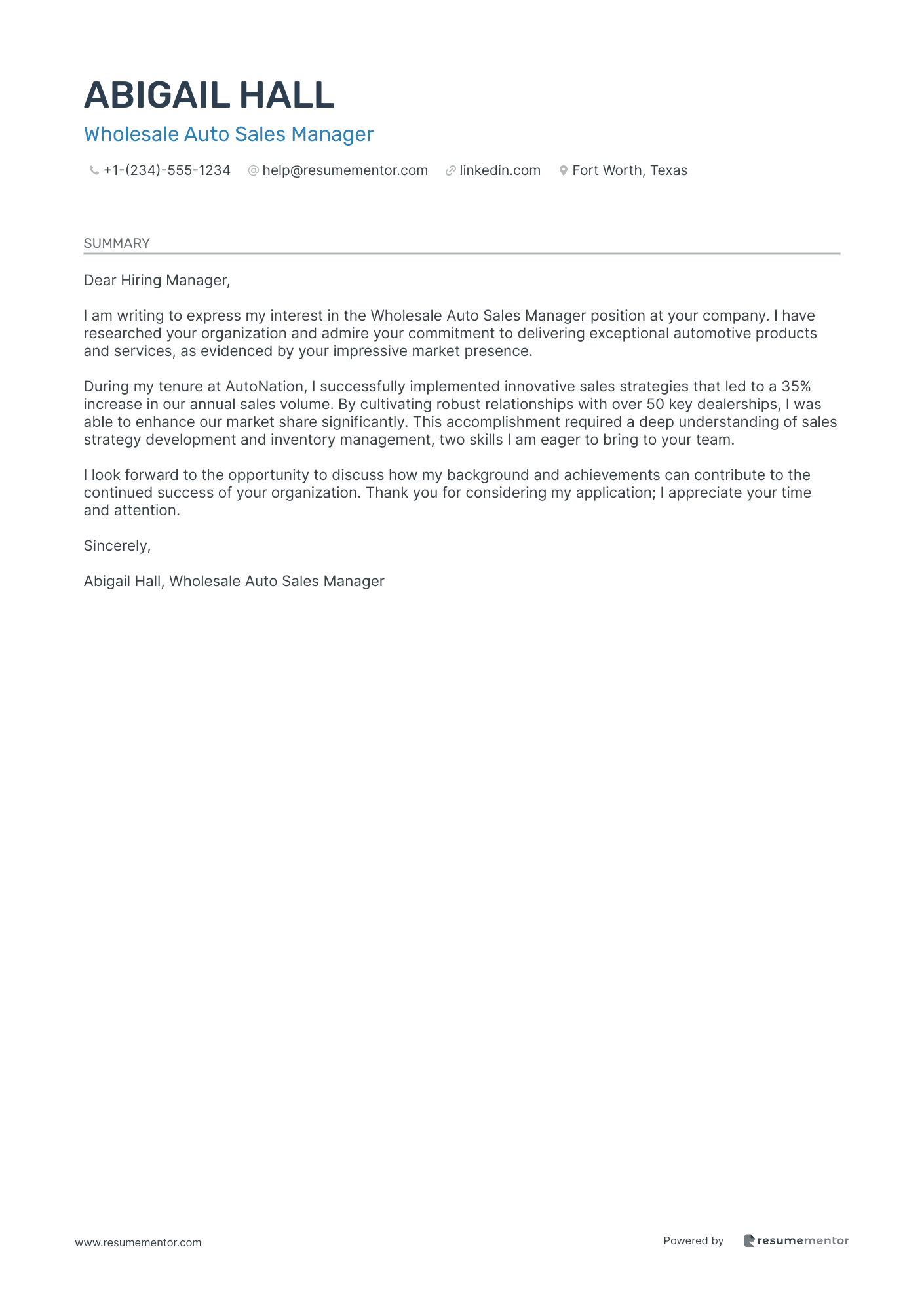 Wholesale Auto Sales Manager