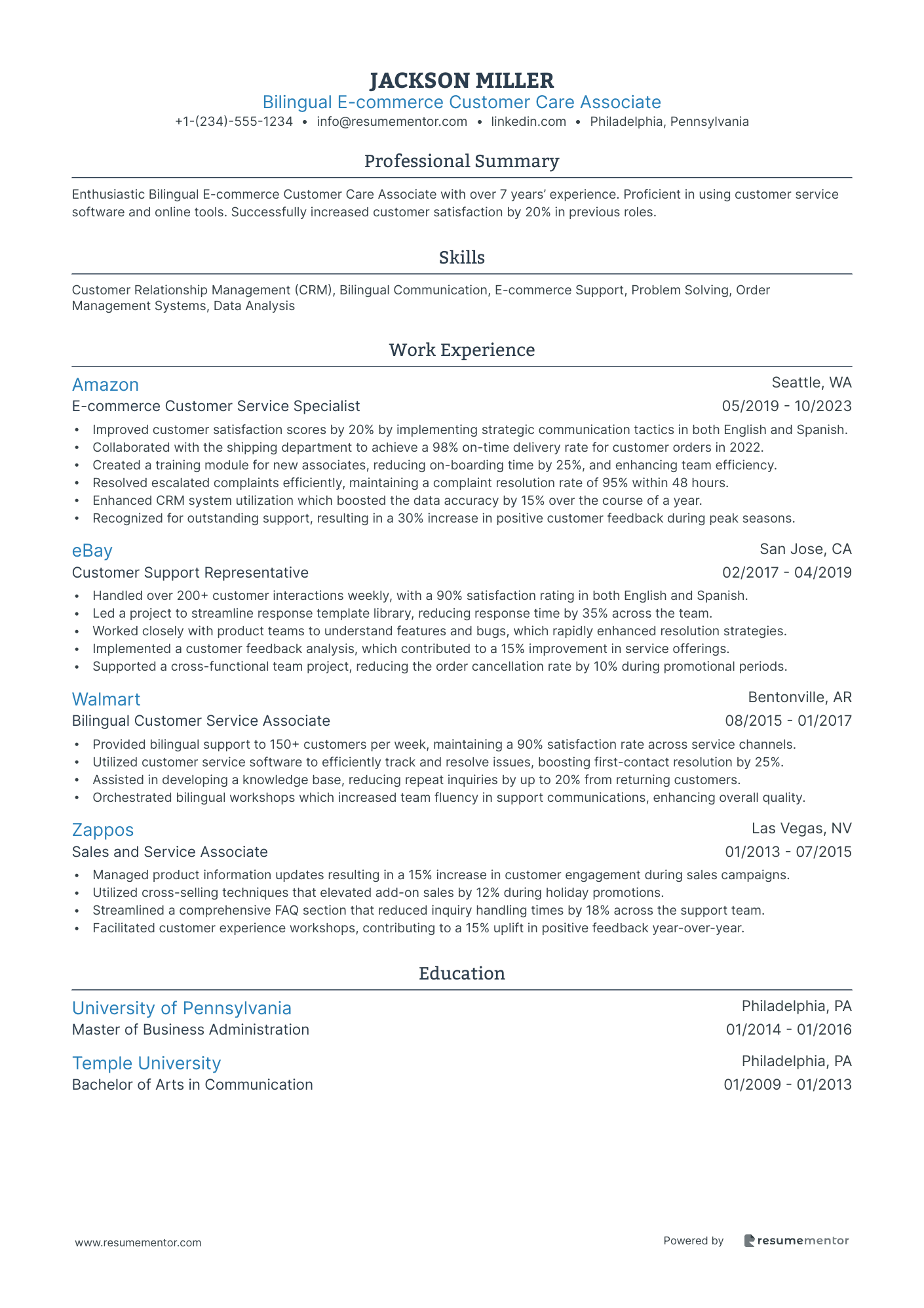 Bilingual E commerce Customer Care Associate