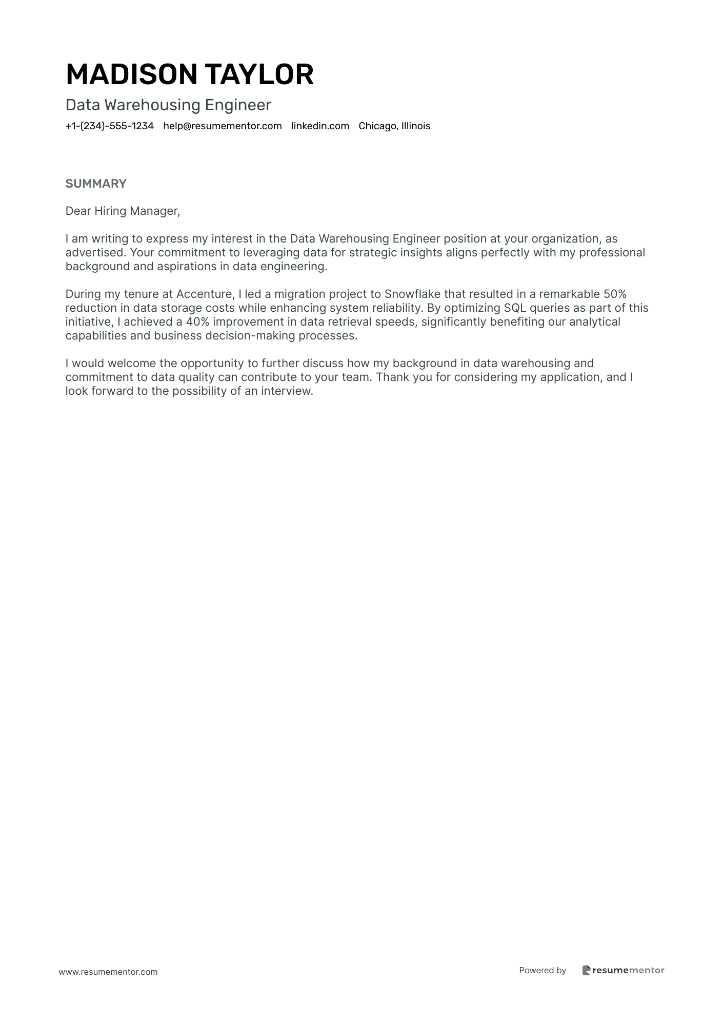 Data Warehousing Engineer