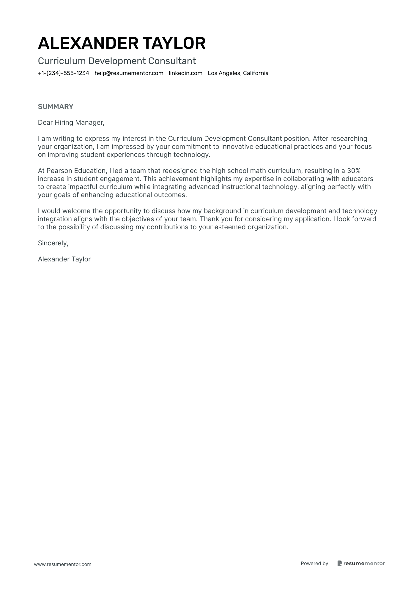 Curriculum Development Consultant