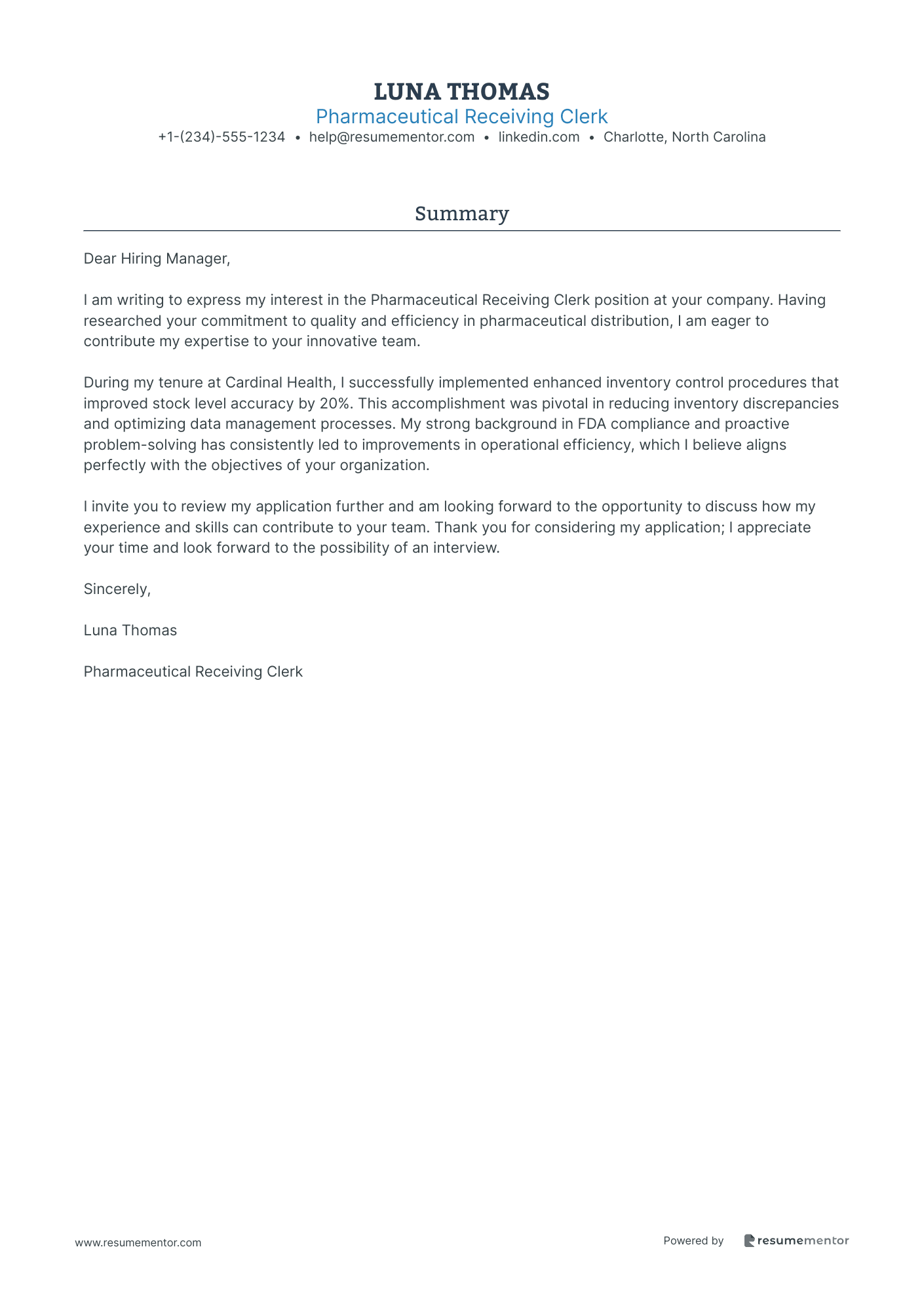 Pharmaceutical Receiving Clerk
