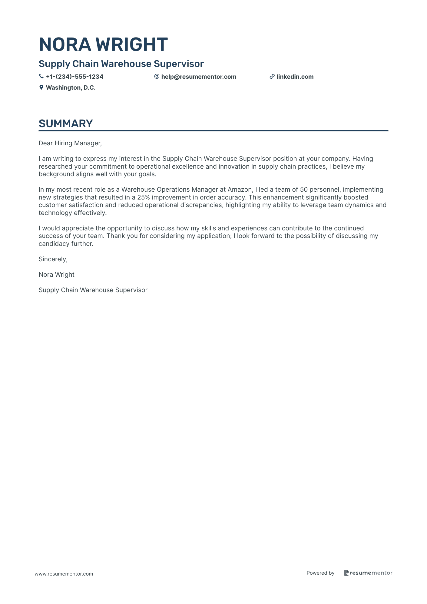 Supply Chain Warehouse Supervisor
