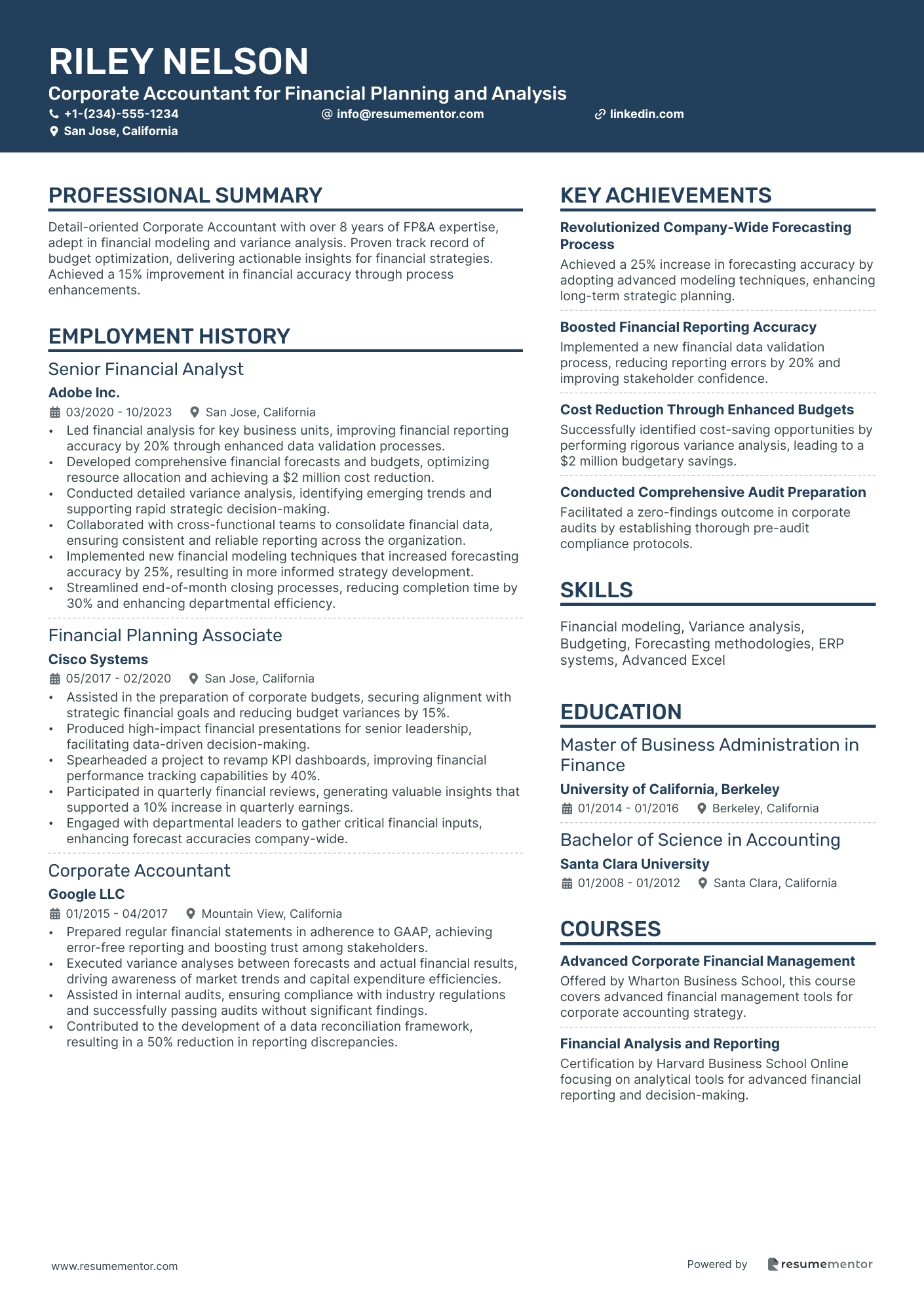 Corporate Accountant for Financial Planning and Analysis