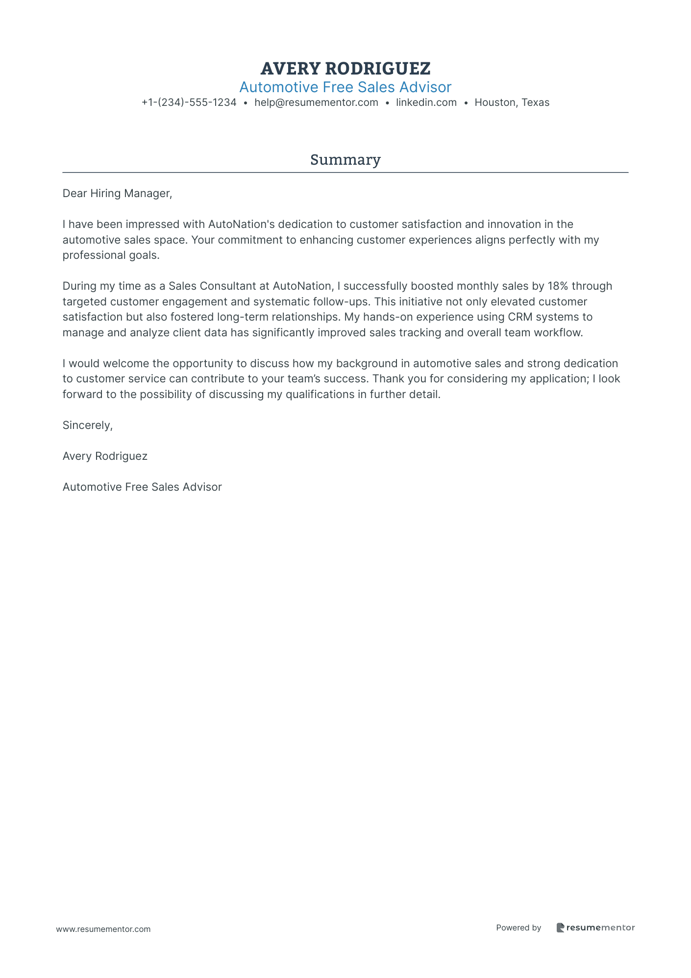 Automotive Free Sales Advisor