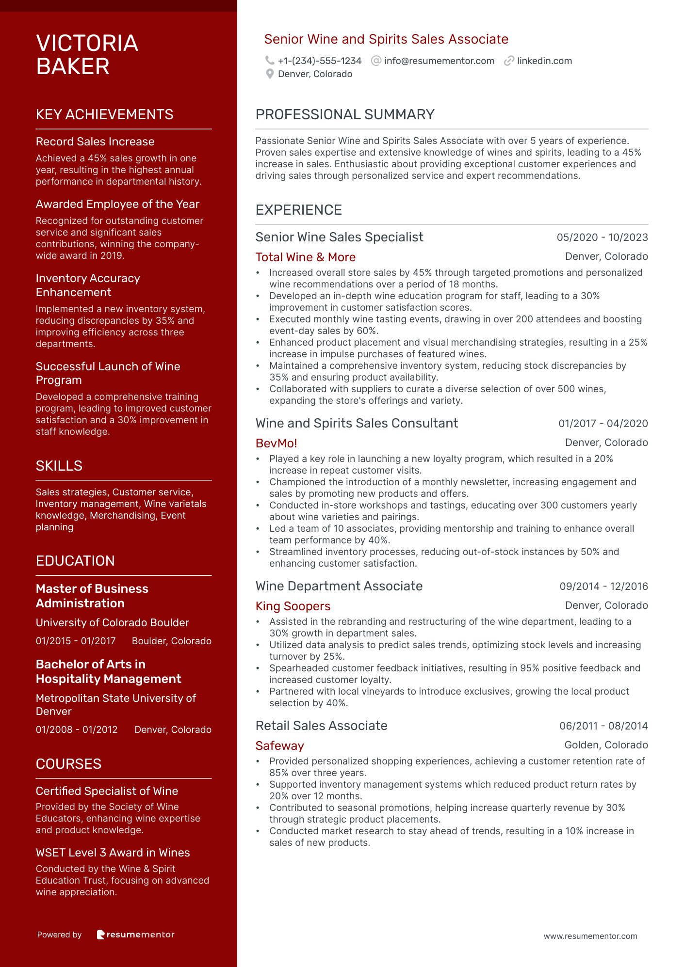 Senior Wine and Spirits Sales Associate