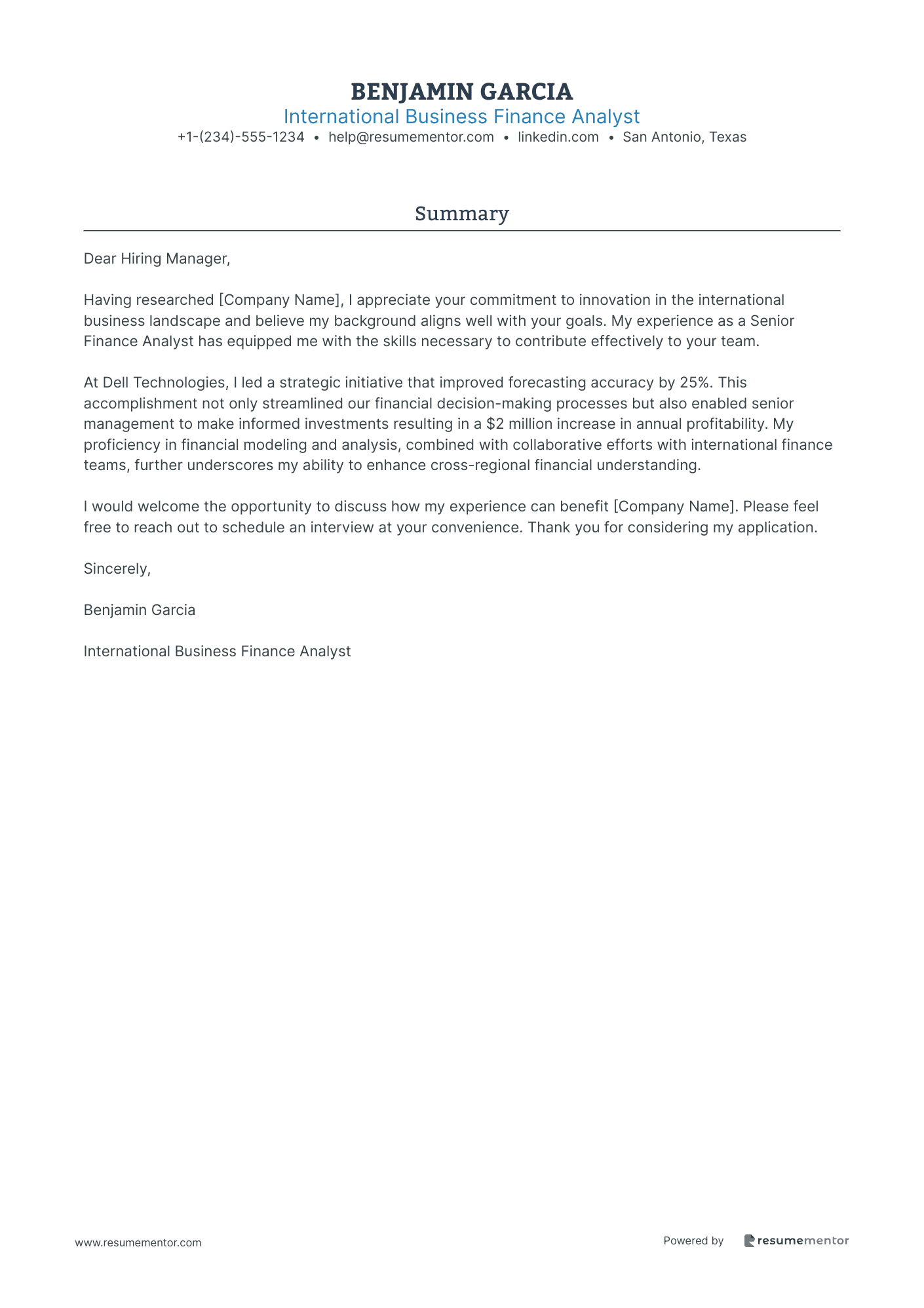 International Business Finance Analyst