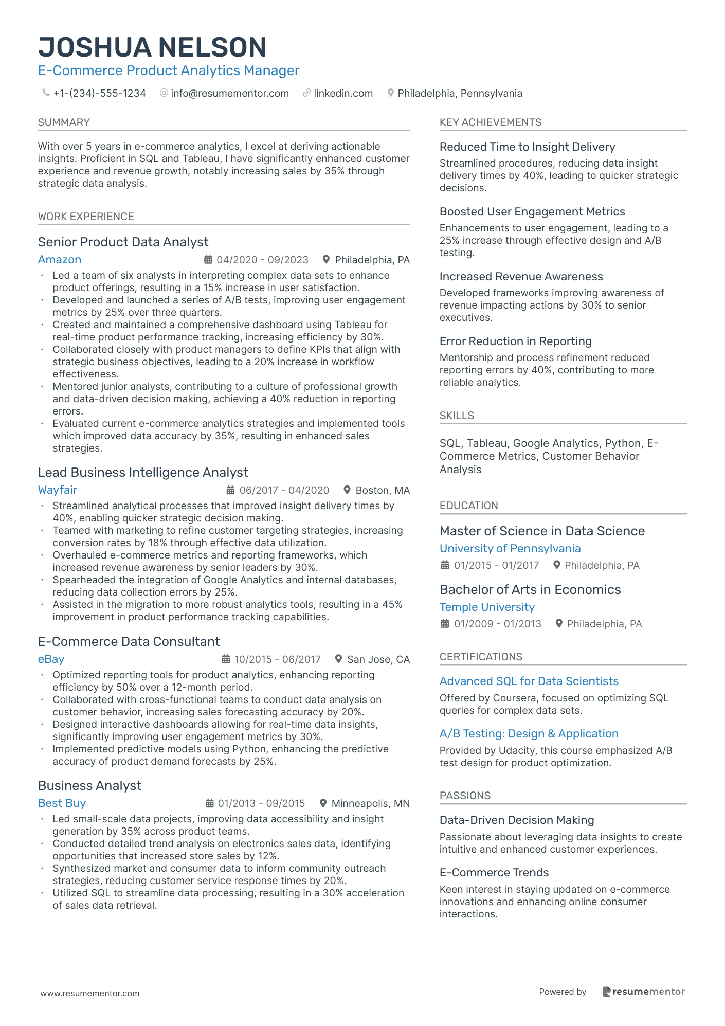 E Commerce Product Analytics Manager