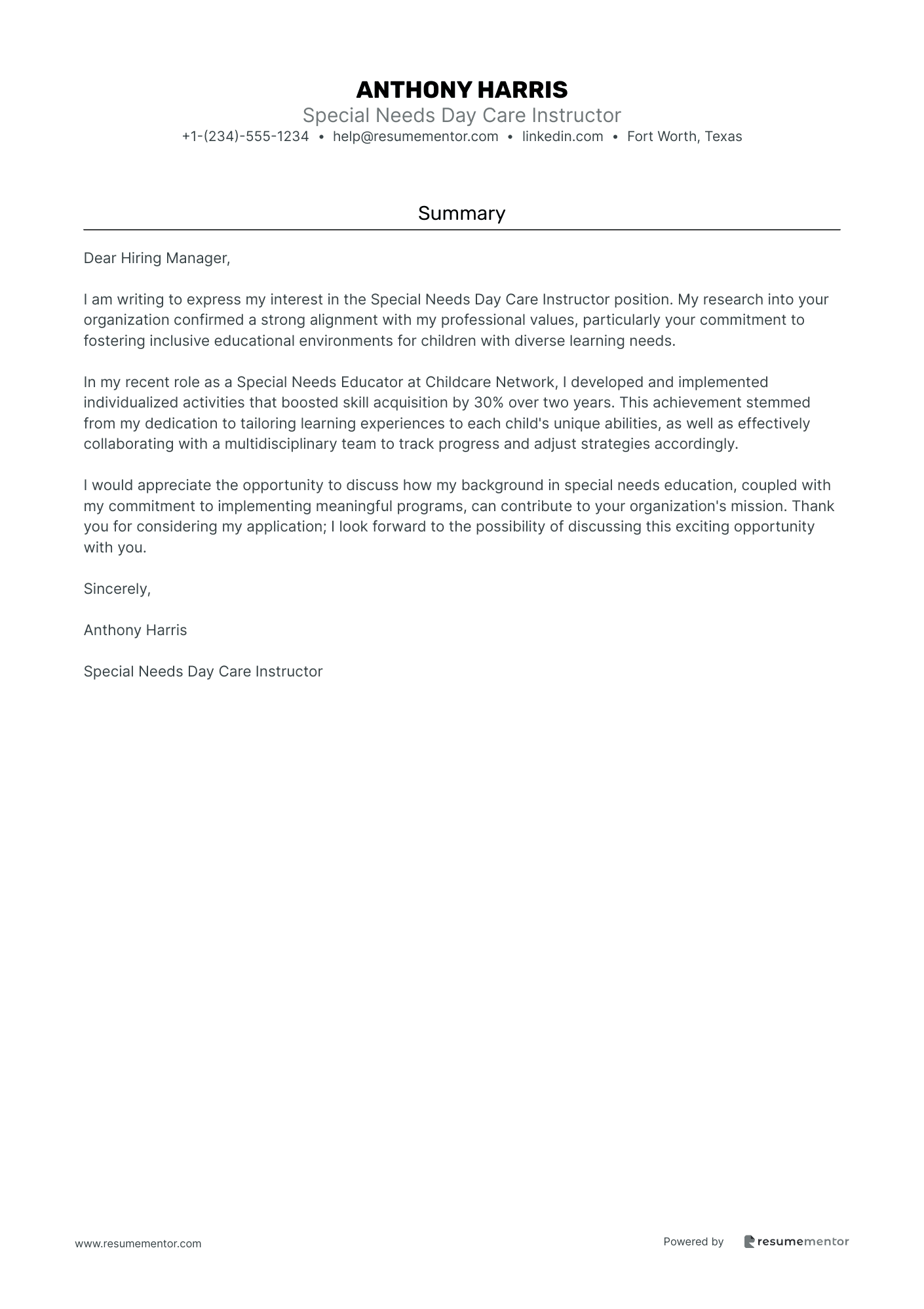 Special Needs Day Care Instructor
