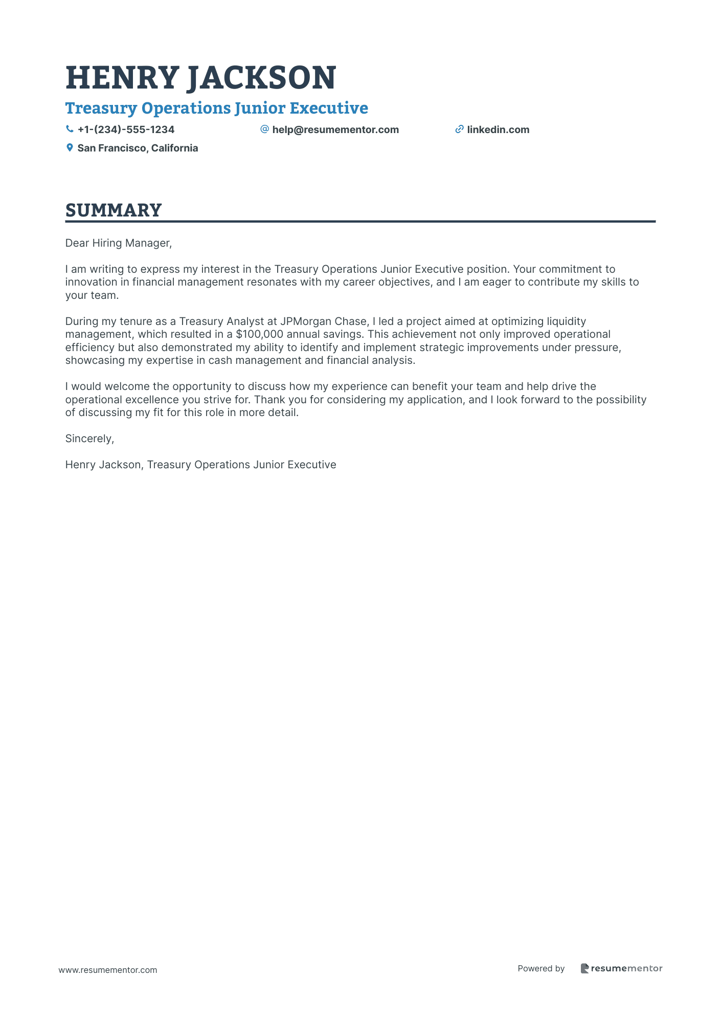 Treasury Operations Junior Executive