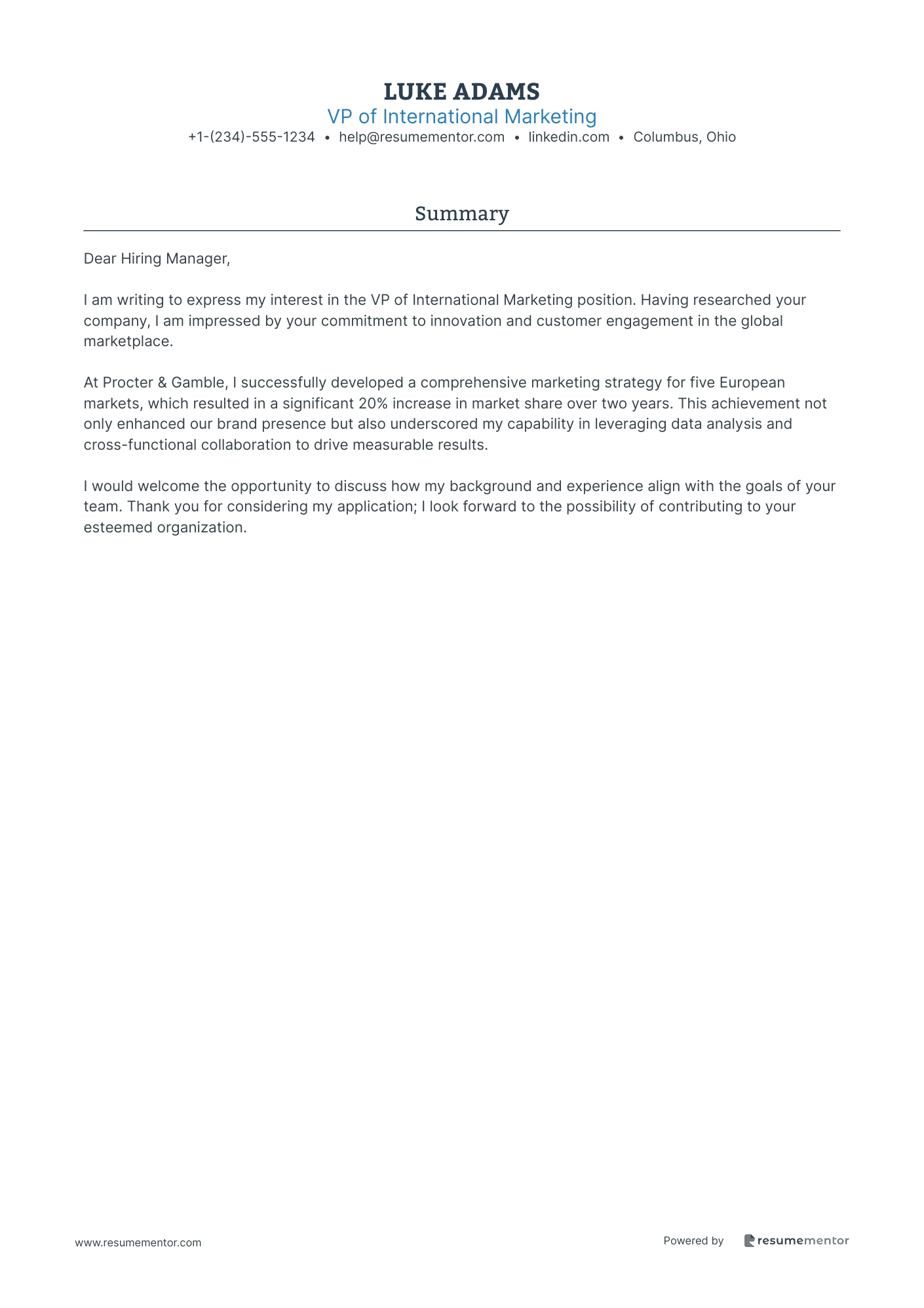 VP of International Marketing