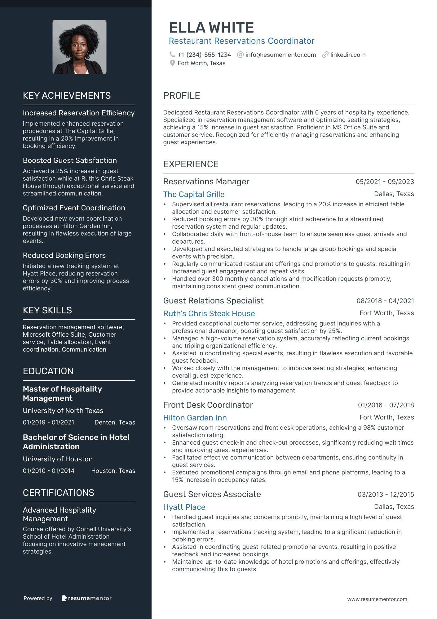 Restaurant Reservations Coordinator