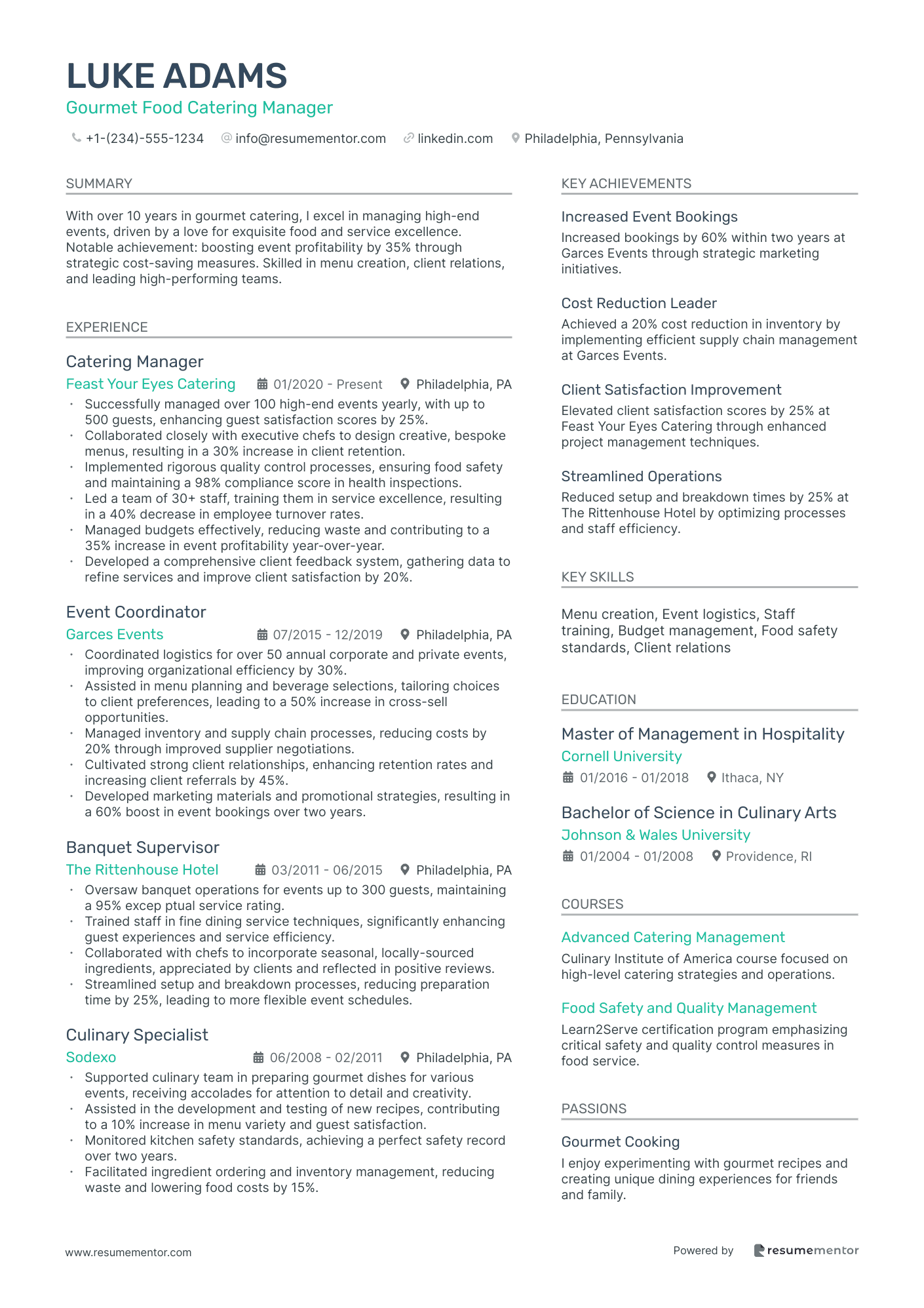 Gourmet Food Catering Manager