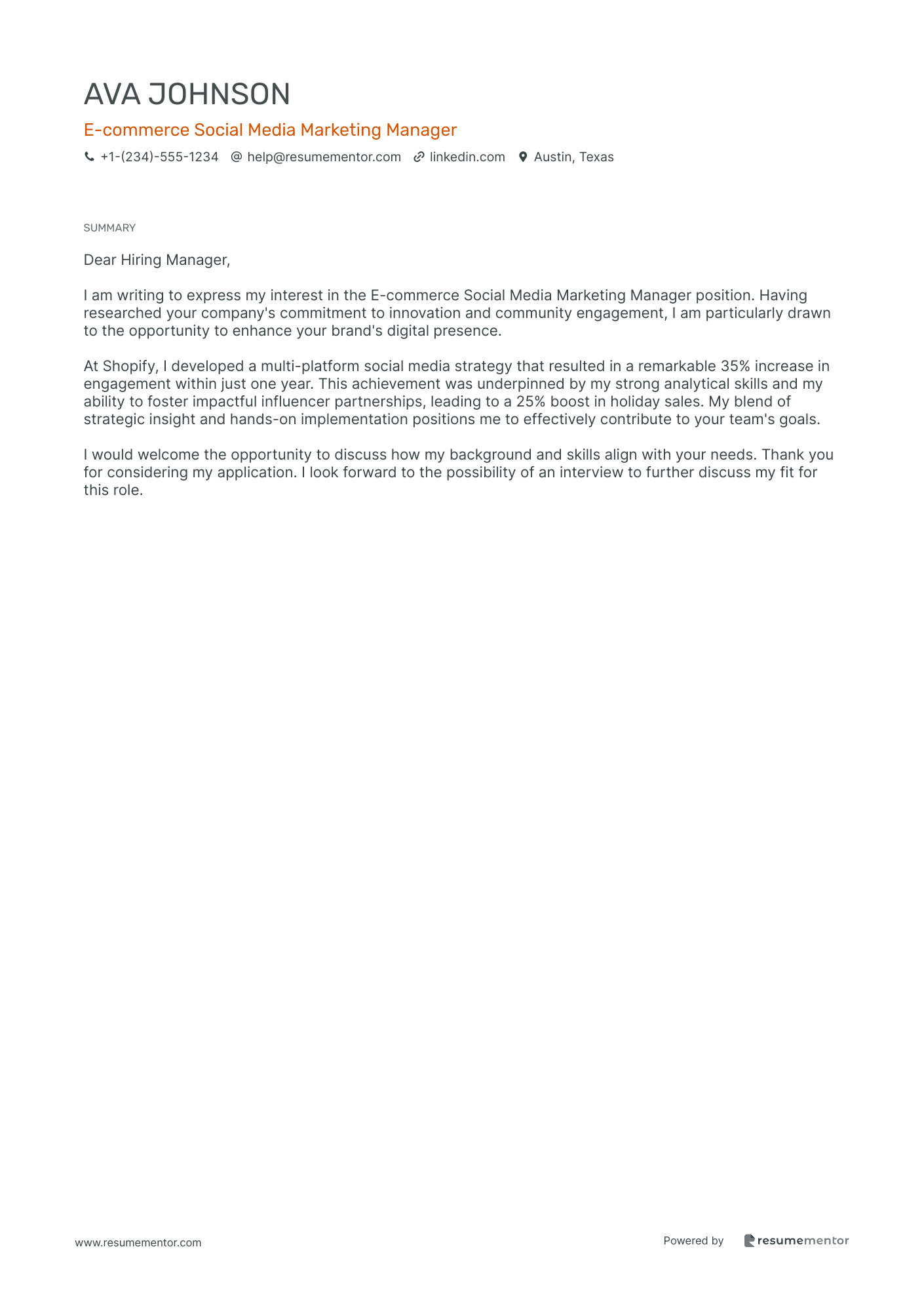 E commerce Social Media Marketing Manager