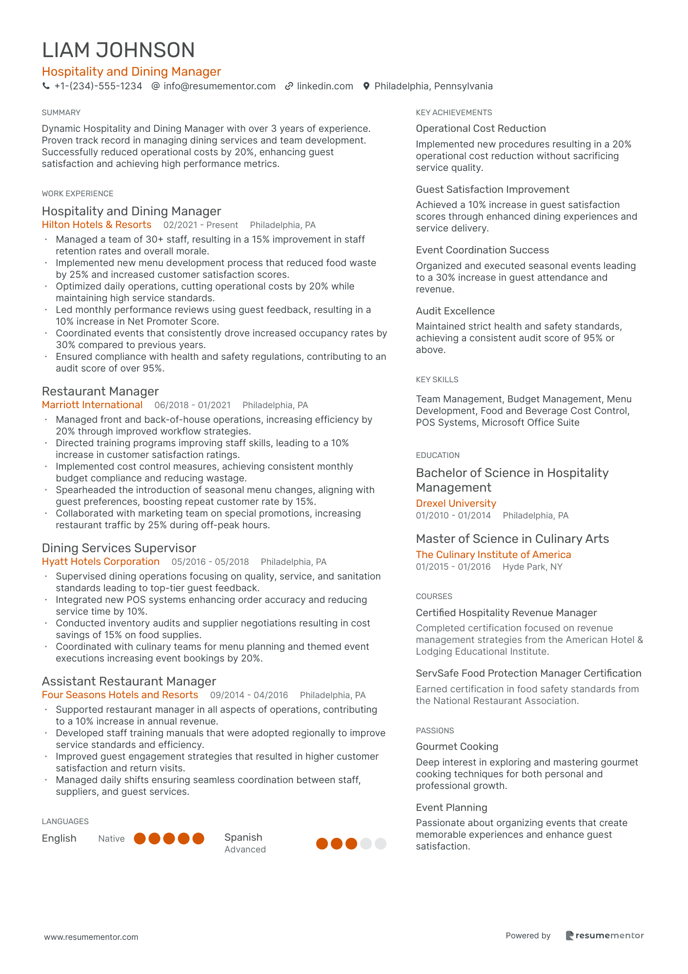 Hospitality and Dining Manager