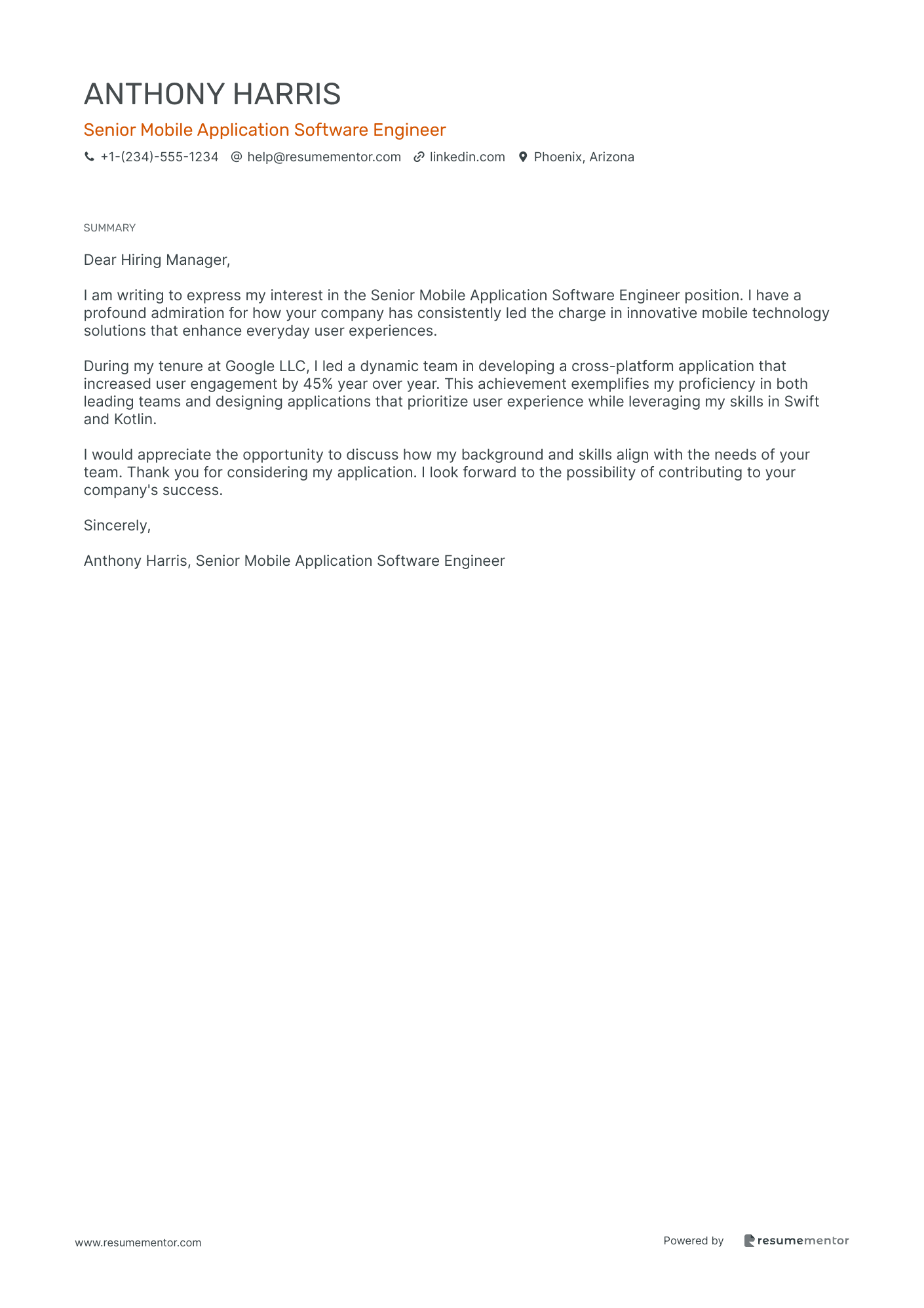 Senior Mobile Application Software Engineer