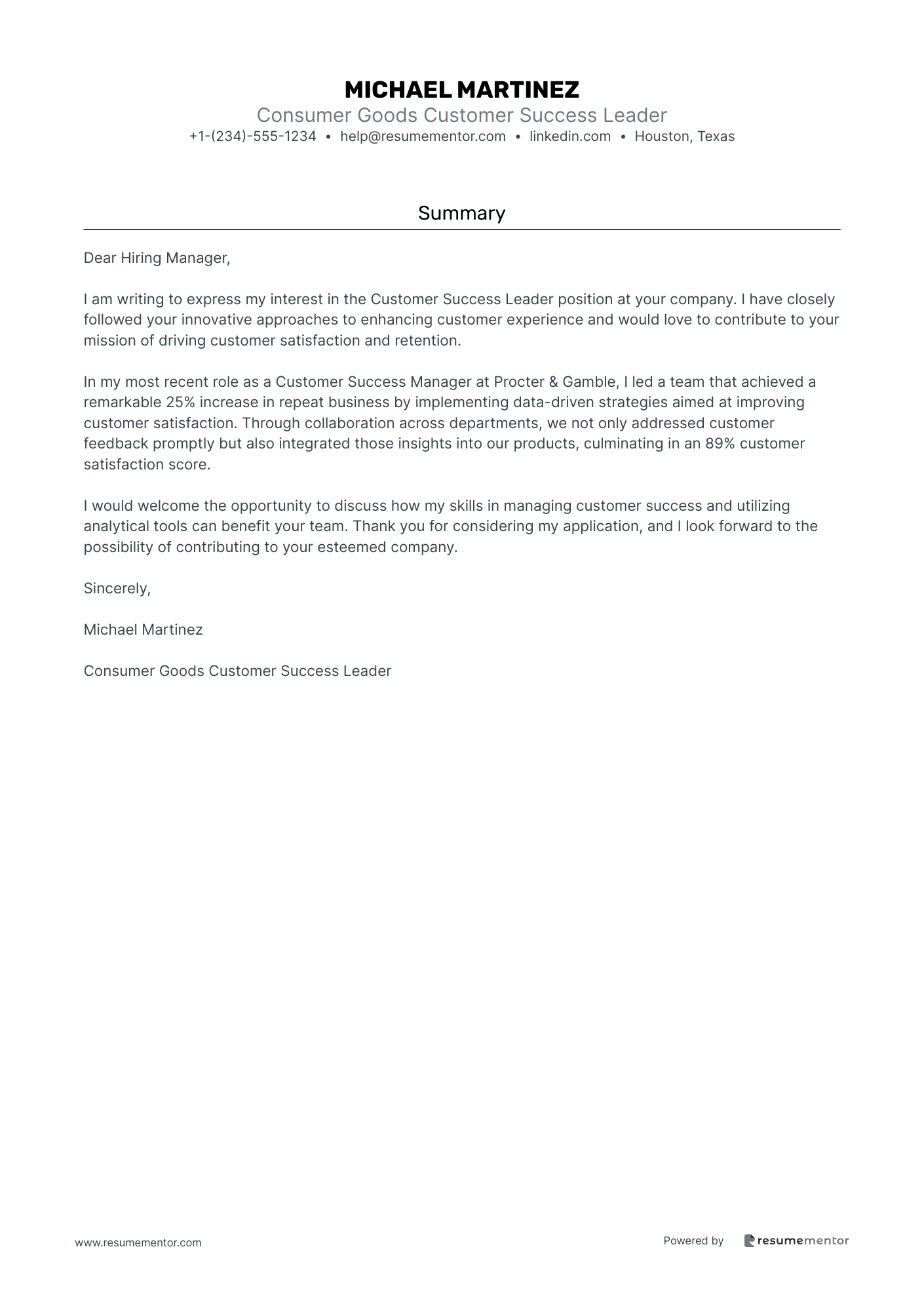 Consumer Goods Customer Success Leader