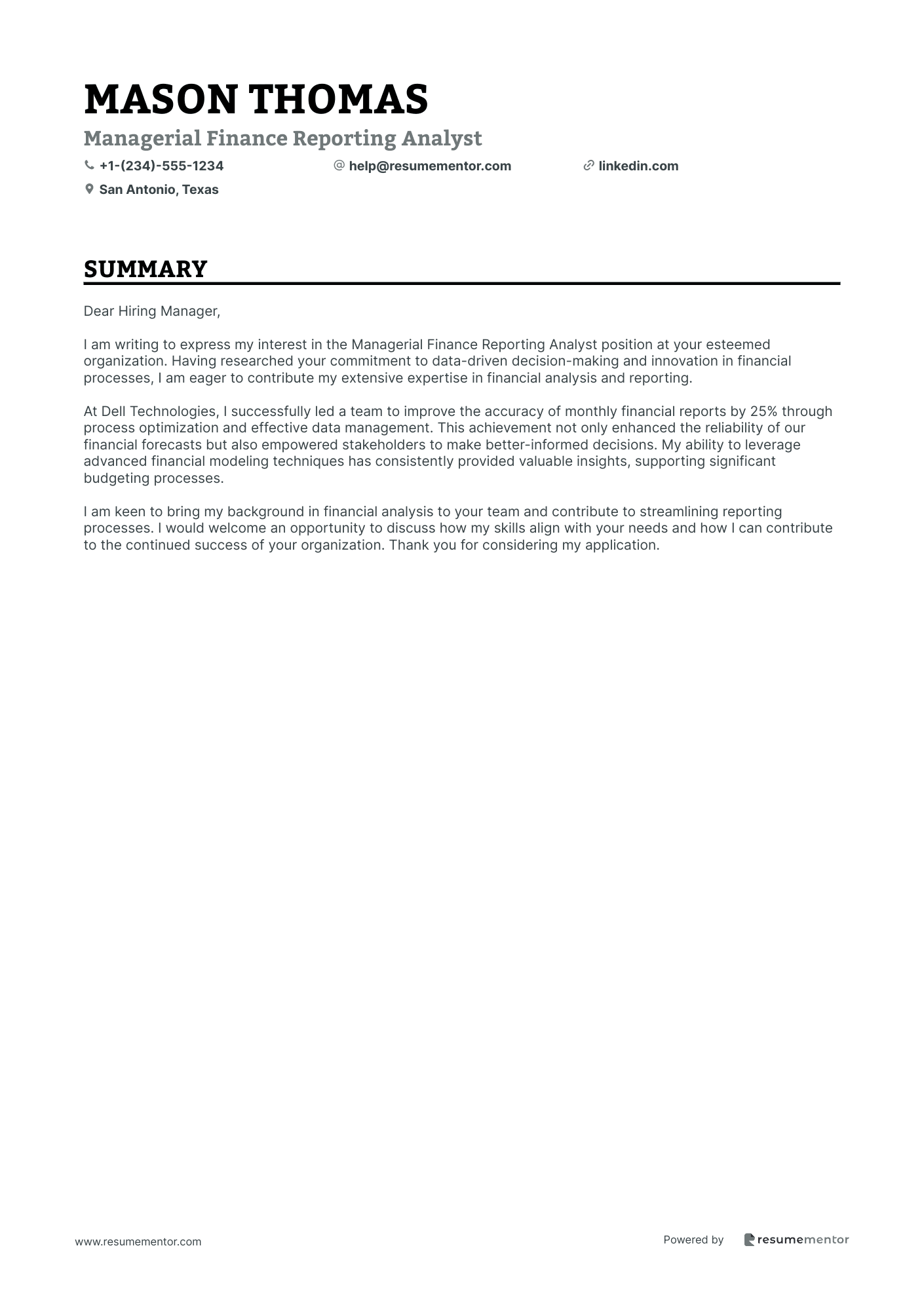 Managerial Finance Reporting Analyst