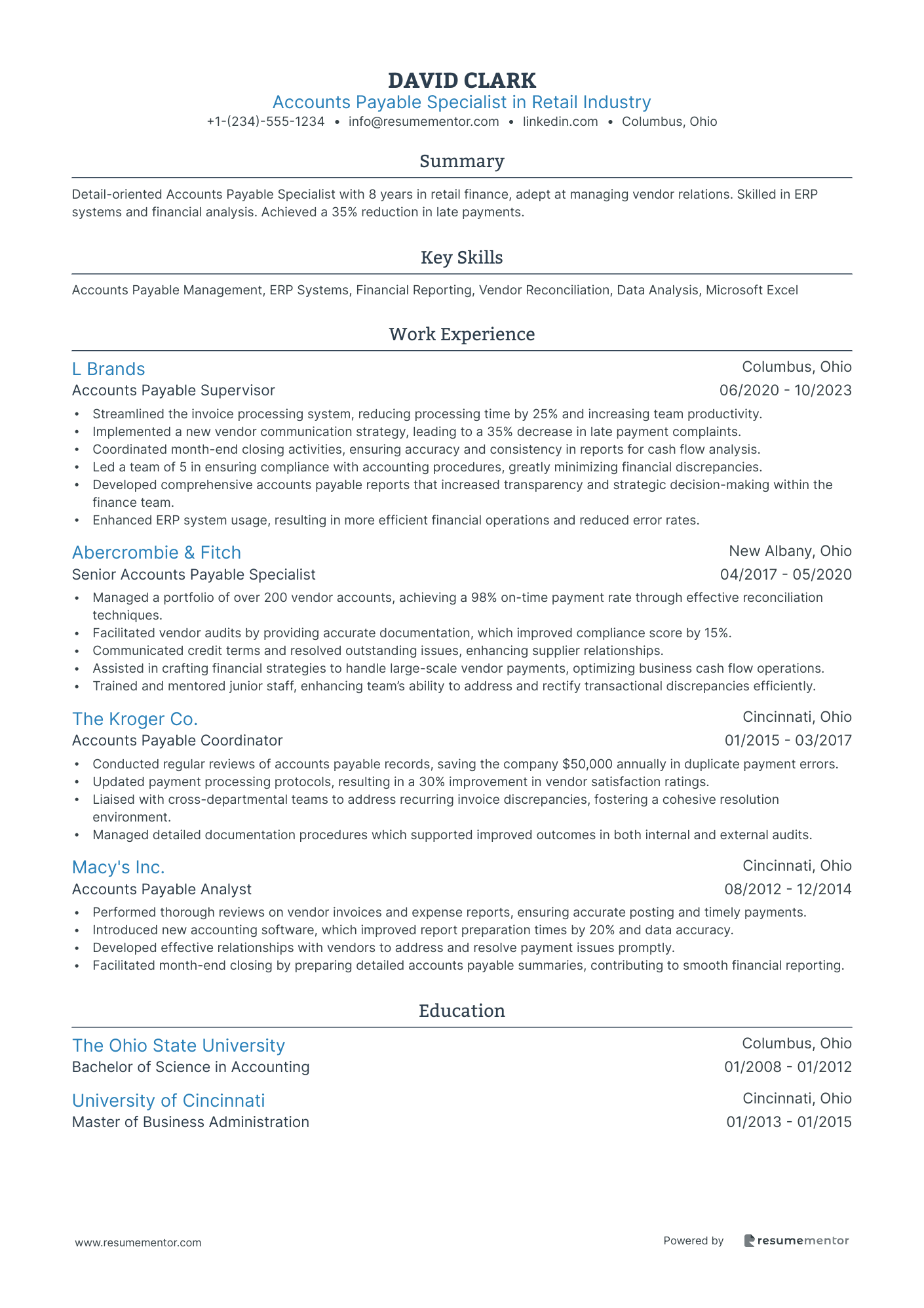 Accounts Payable Specialist in Retail Industry