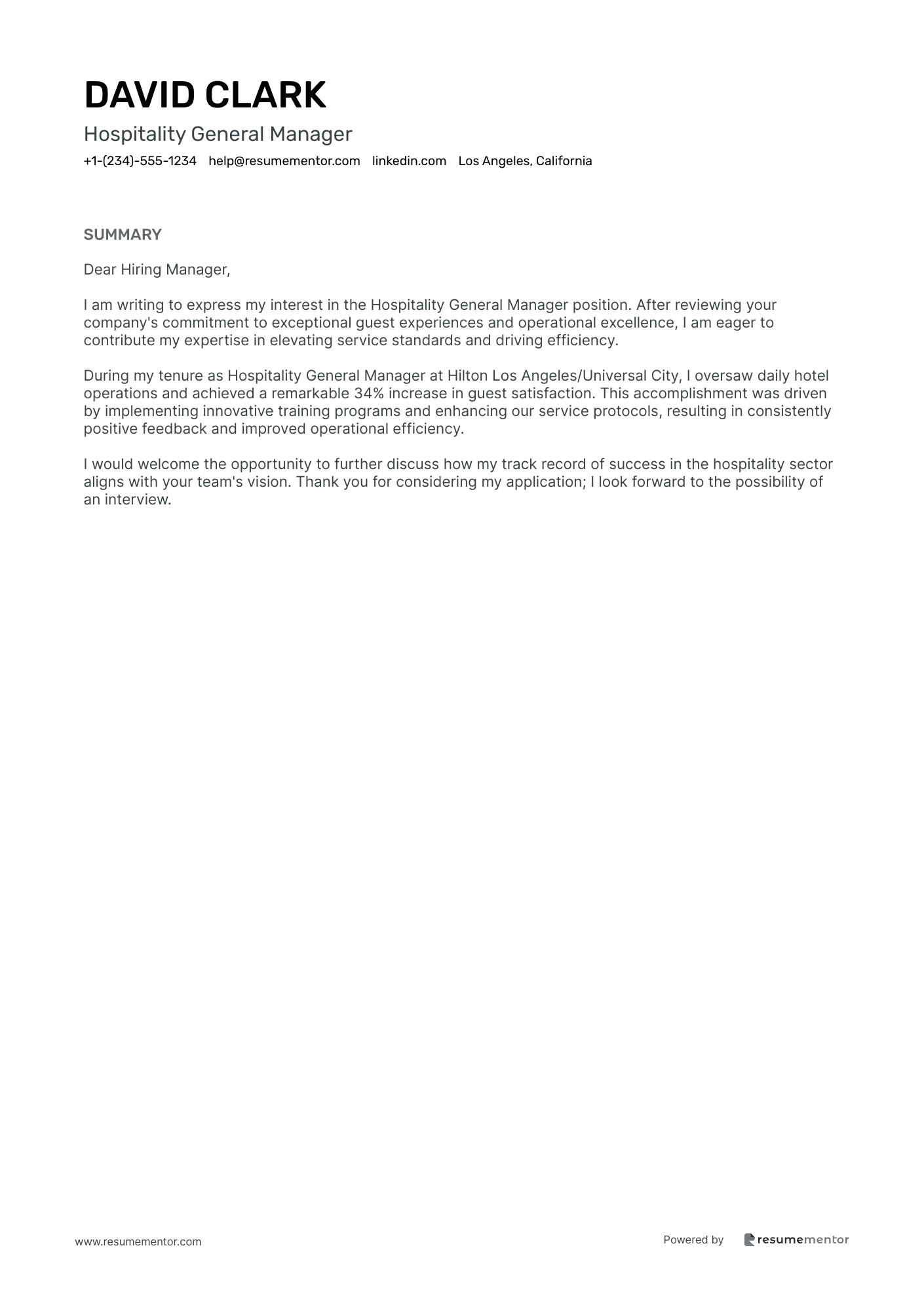 Hospitality General Manager