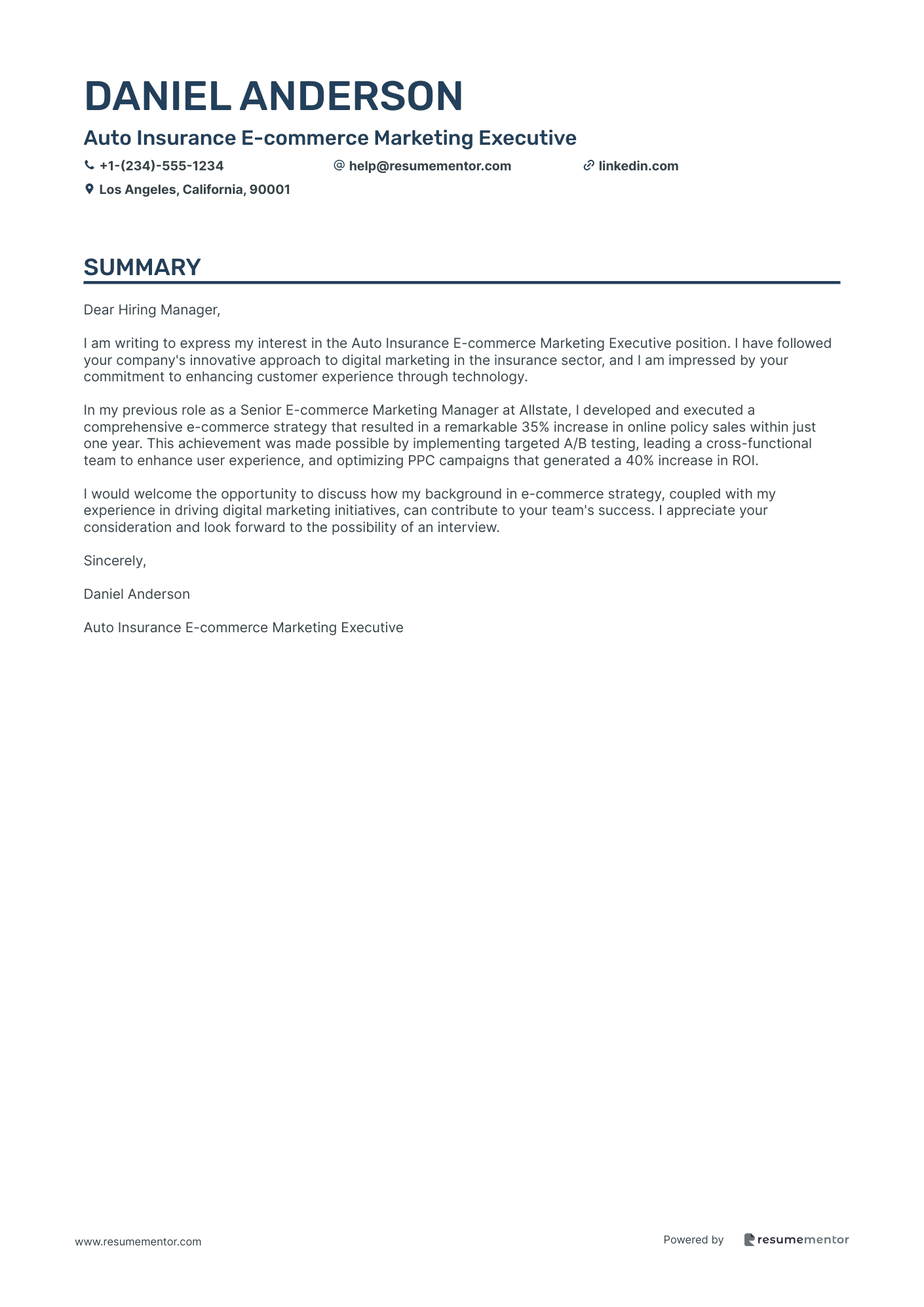 Auto Insurance E commerce Marketing Executive