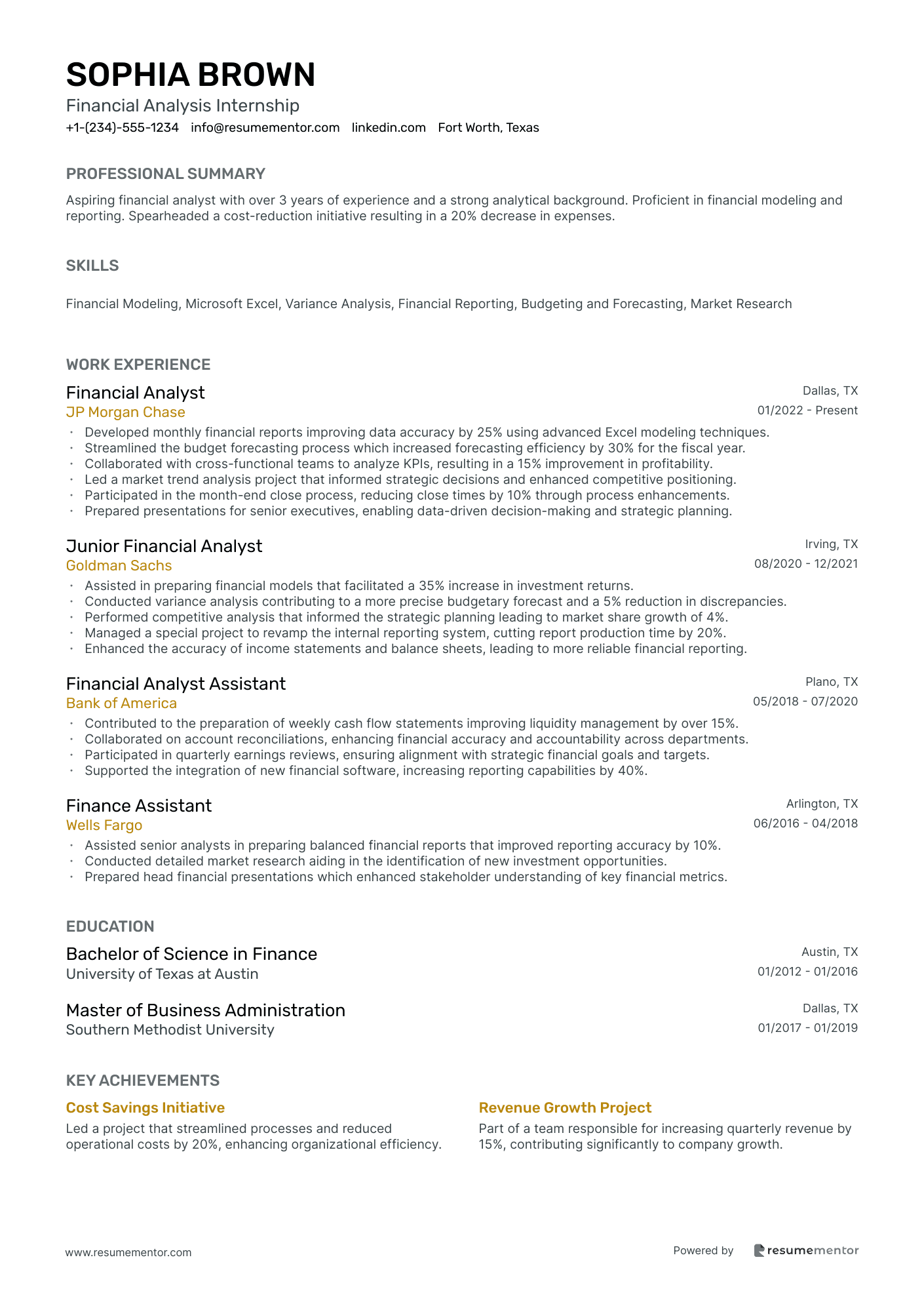 Financial Analysis Internship