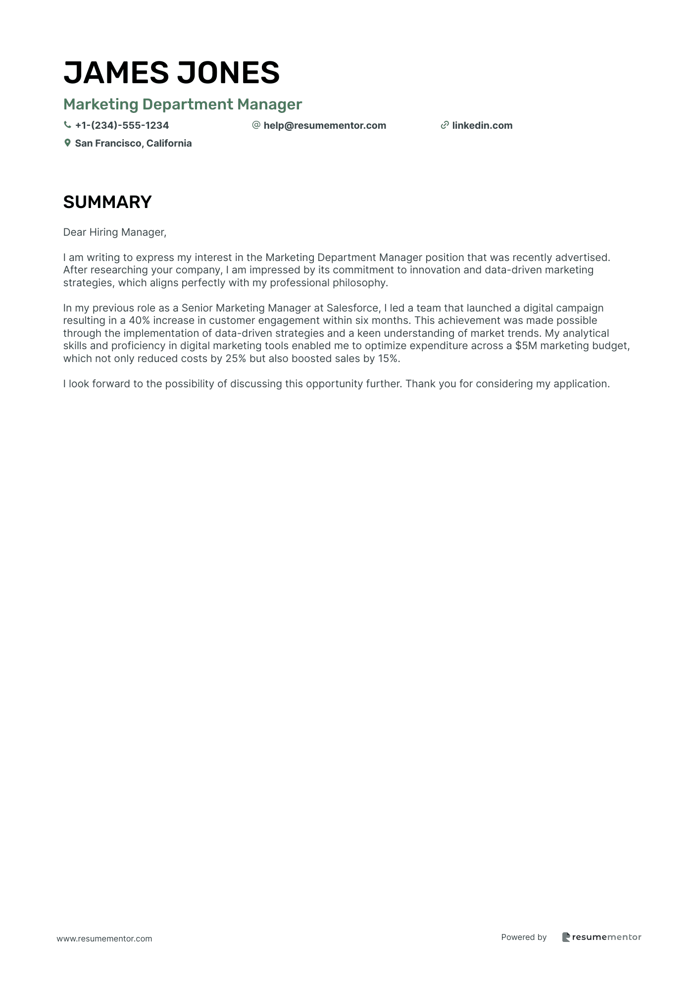 Marketing Department Manager
