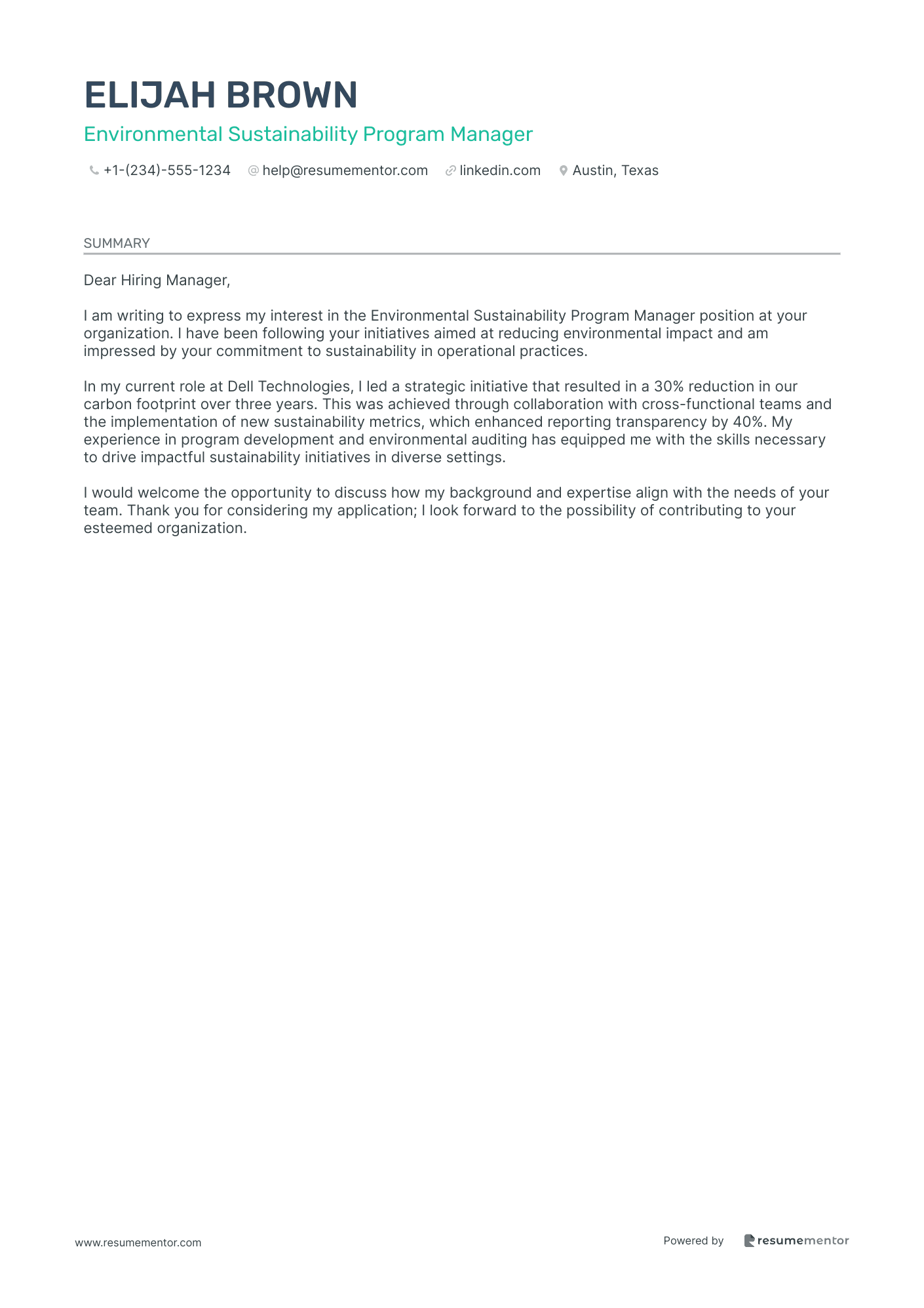 Environmental Sustainability Program Manager