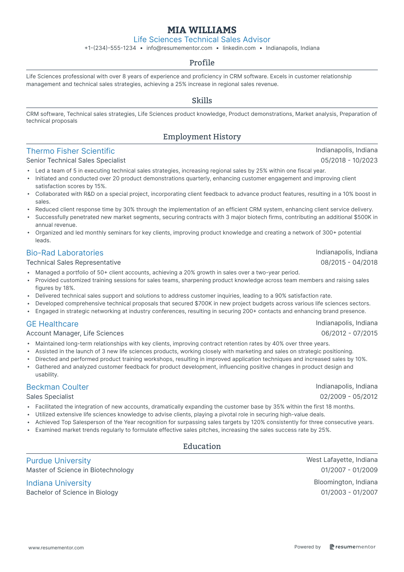 Life Sciences Technical Sales Advisor