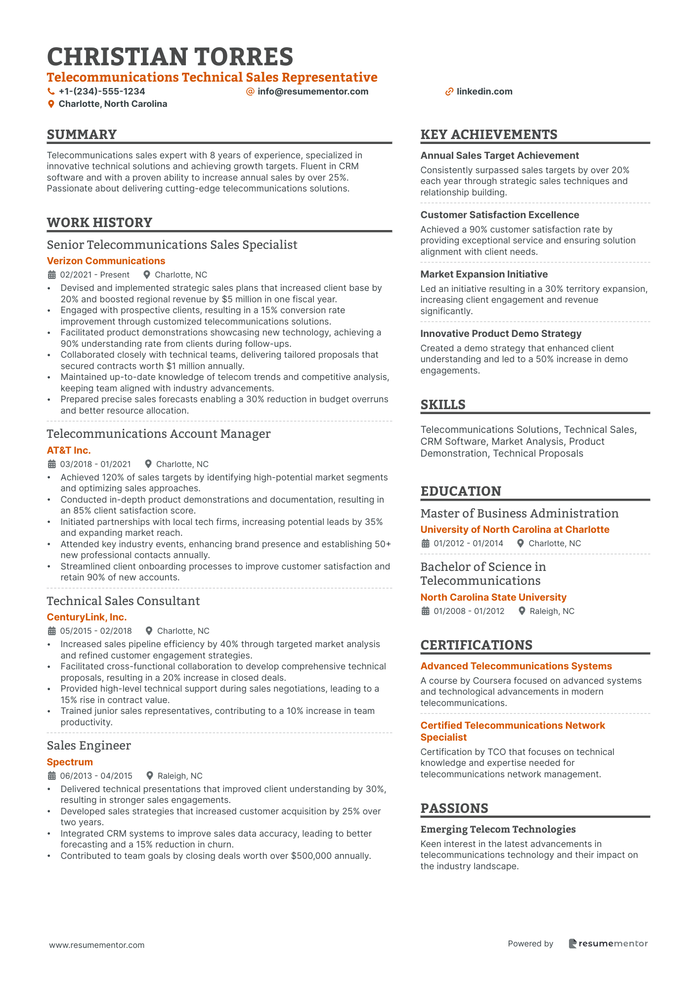 Telecommunications Technical Sales Representative