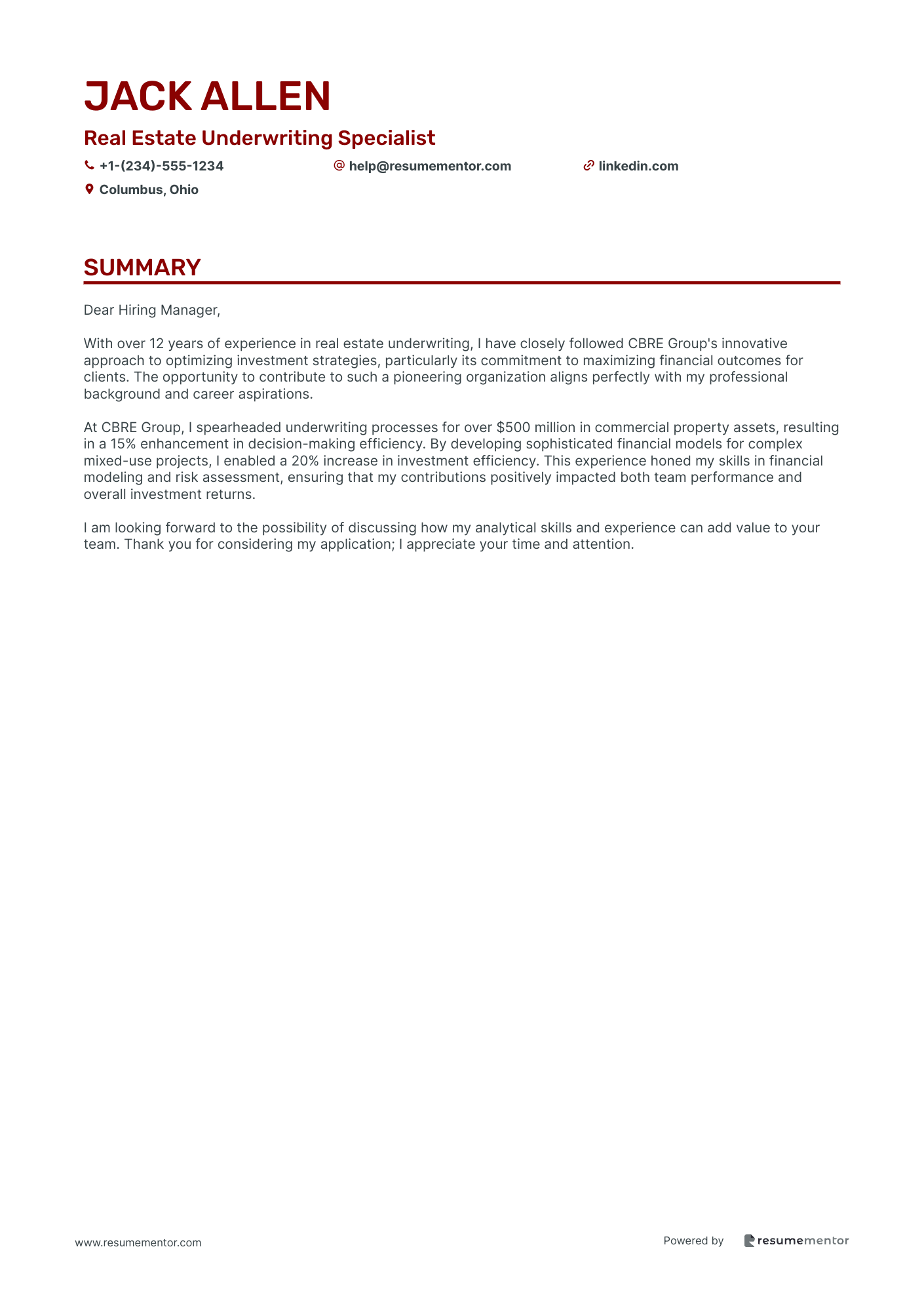 Real Estate Underwriting Specialist