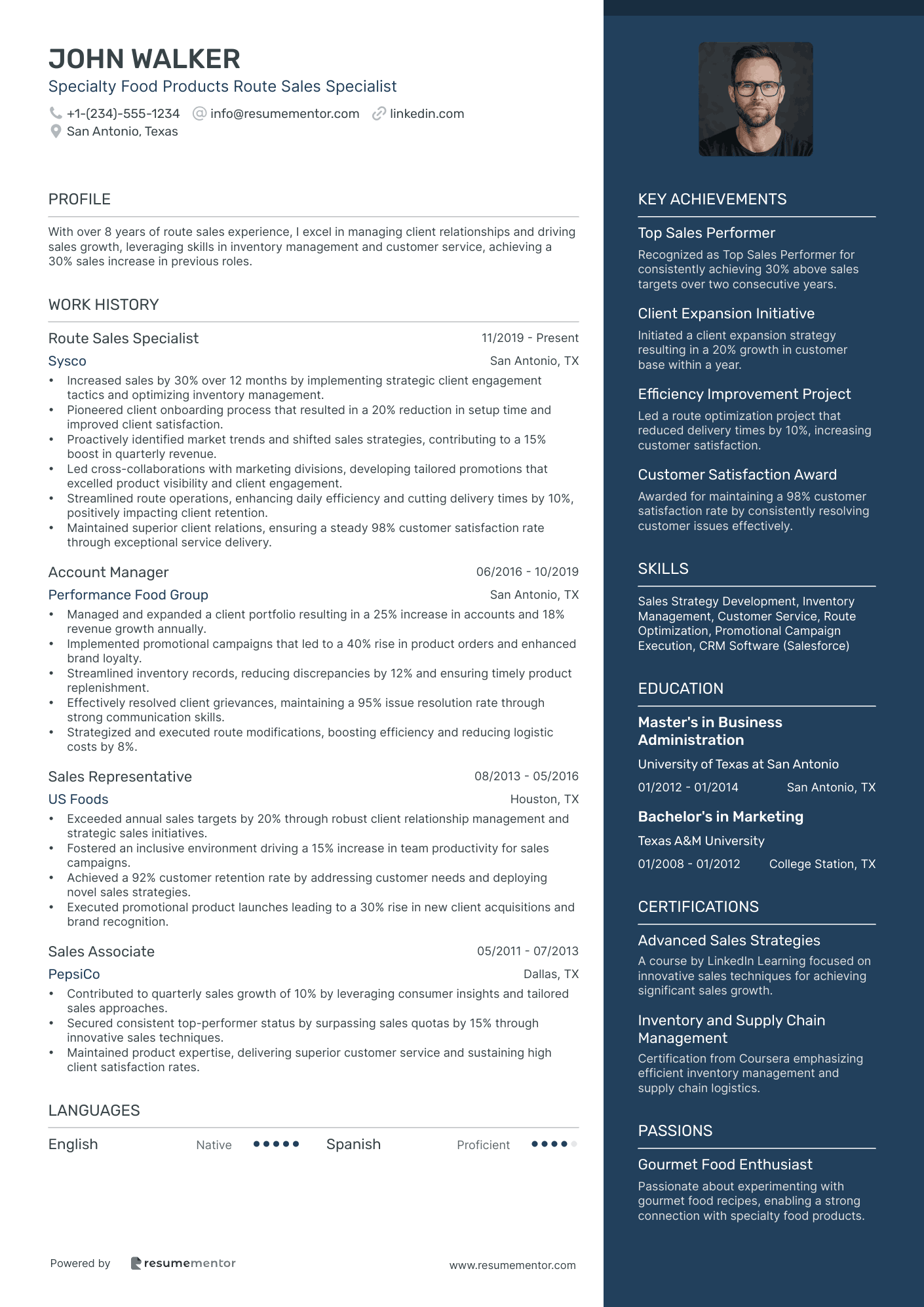 Specialty Food Products Route Sales Specialist