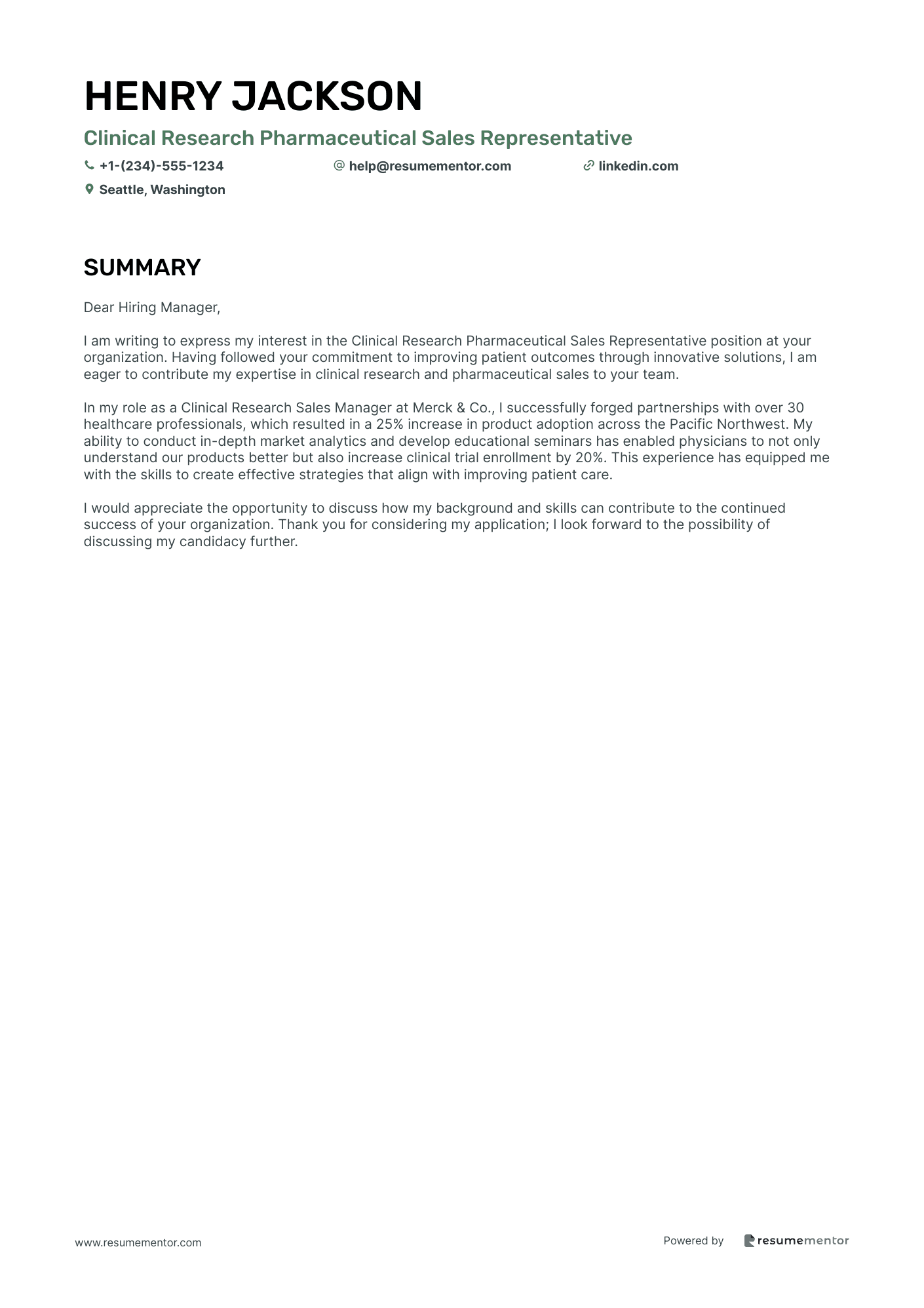 Clinical Research Pharmaceutical Sales Representative