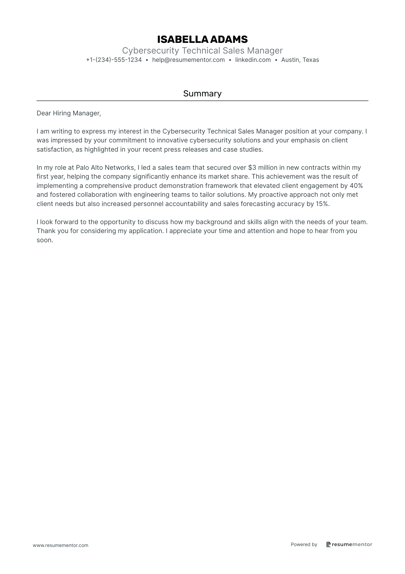 Cybersecurity Technical Sales Manager