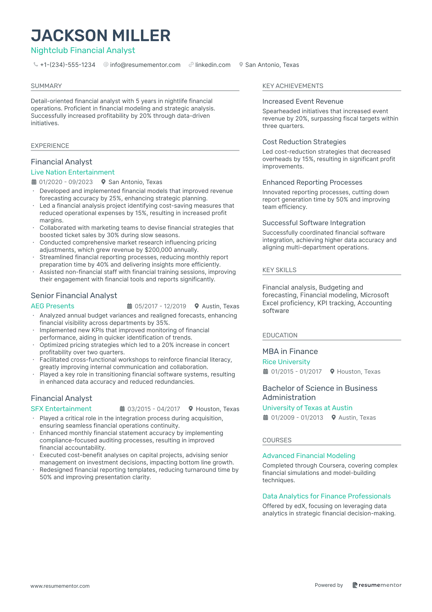 Nightclub Financial Analyst