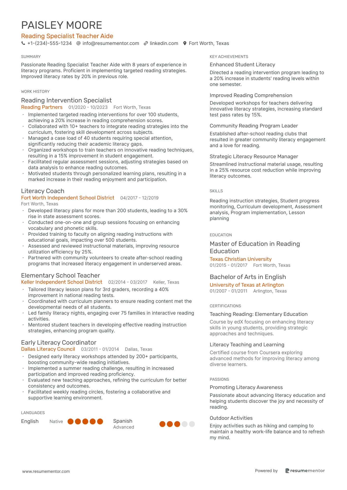 Reading Specialist Teacher Aide