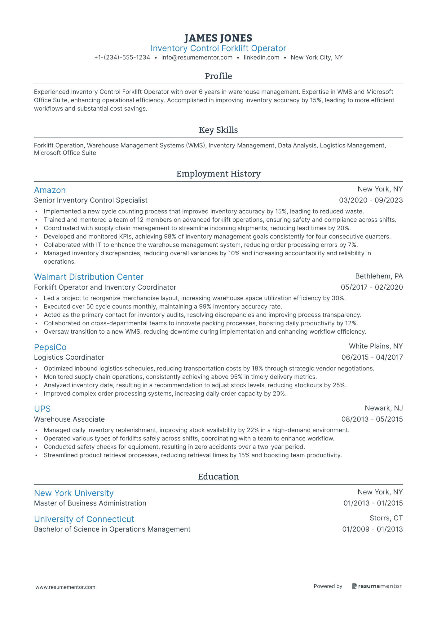 Inventory Control Forklift Operator