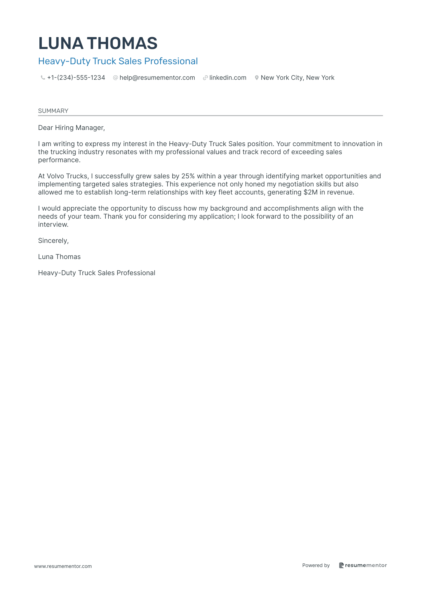Heavy Duty Truck Sales Professional