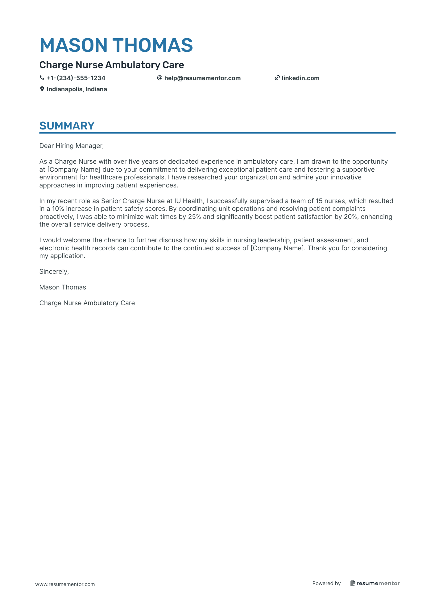 Charge Nurse Ambulatory Care