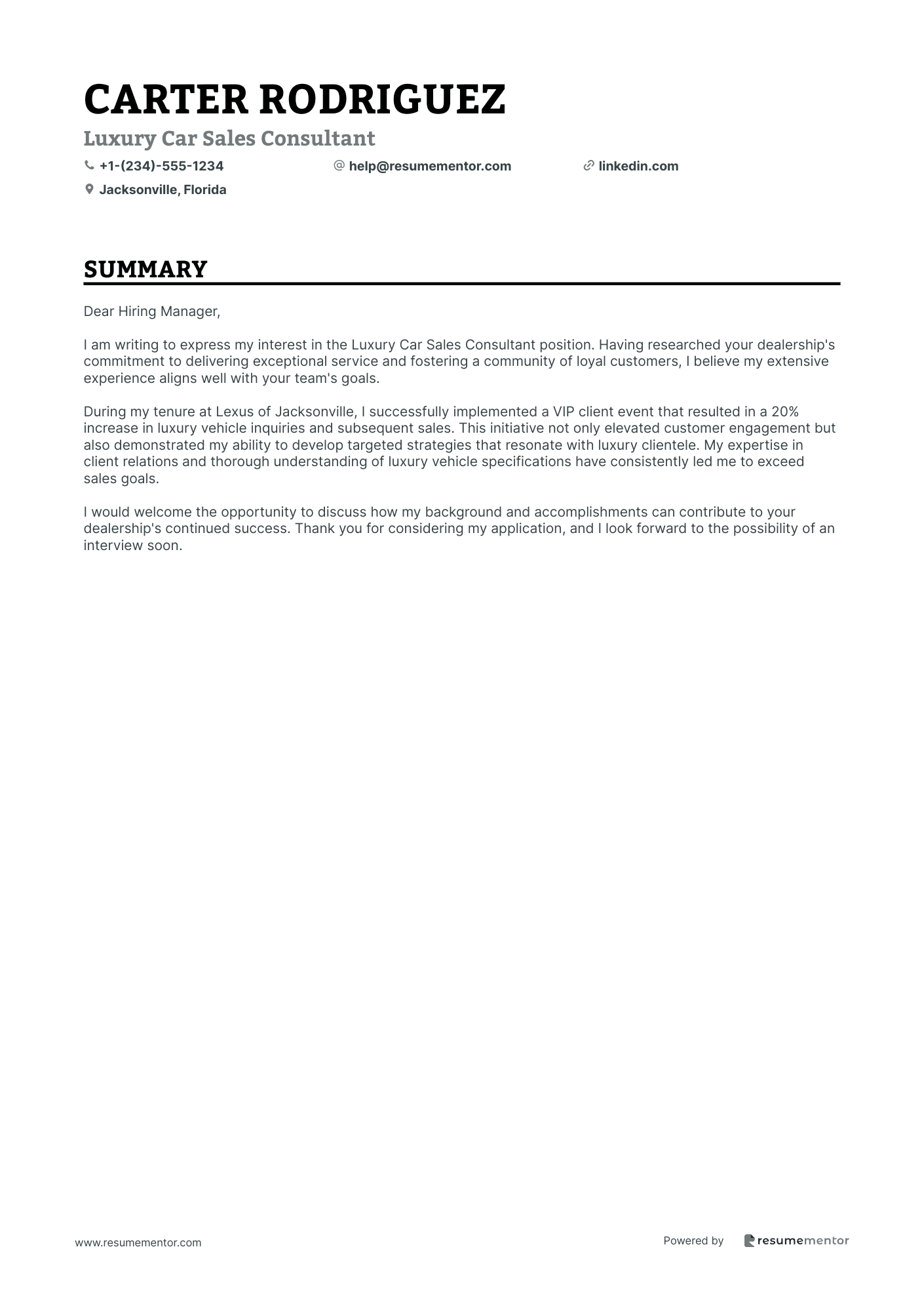 Luxury Car Sales Consultant