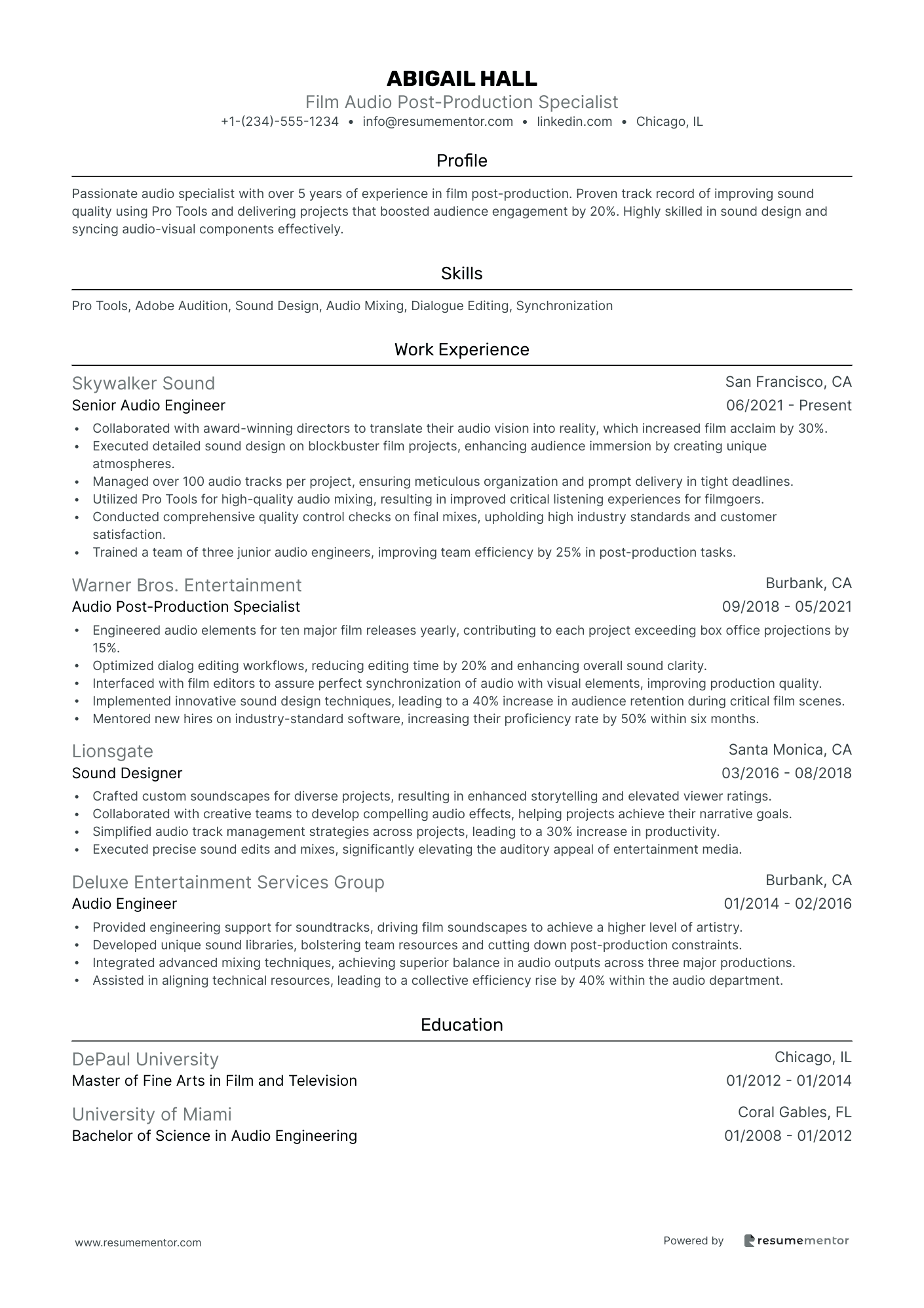 Film Audio Post Production Specialist