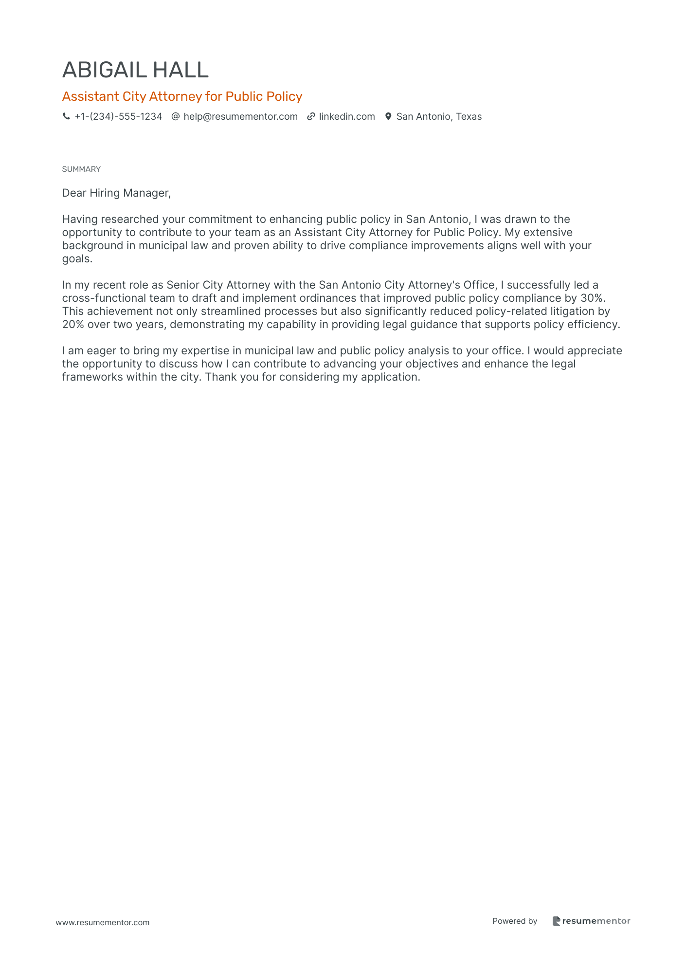 Assistant City Attorney for Public Policy