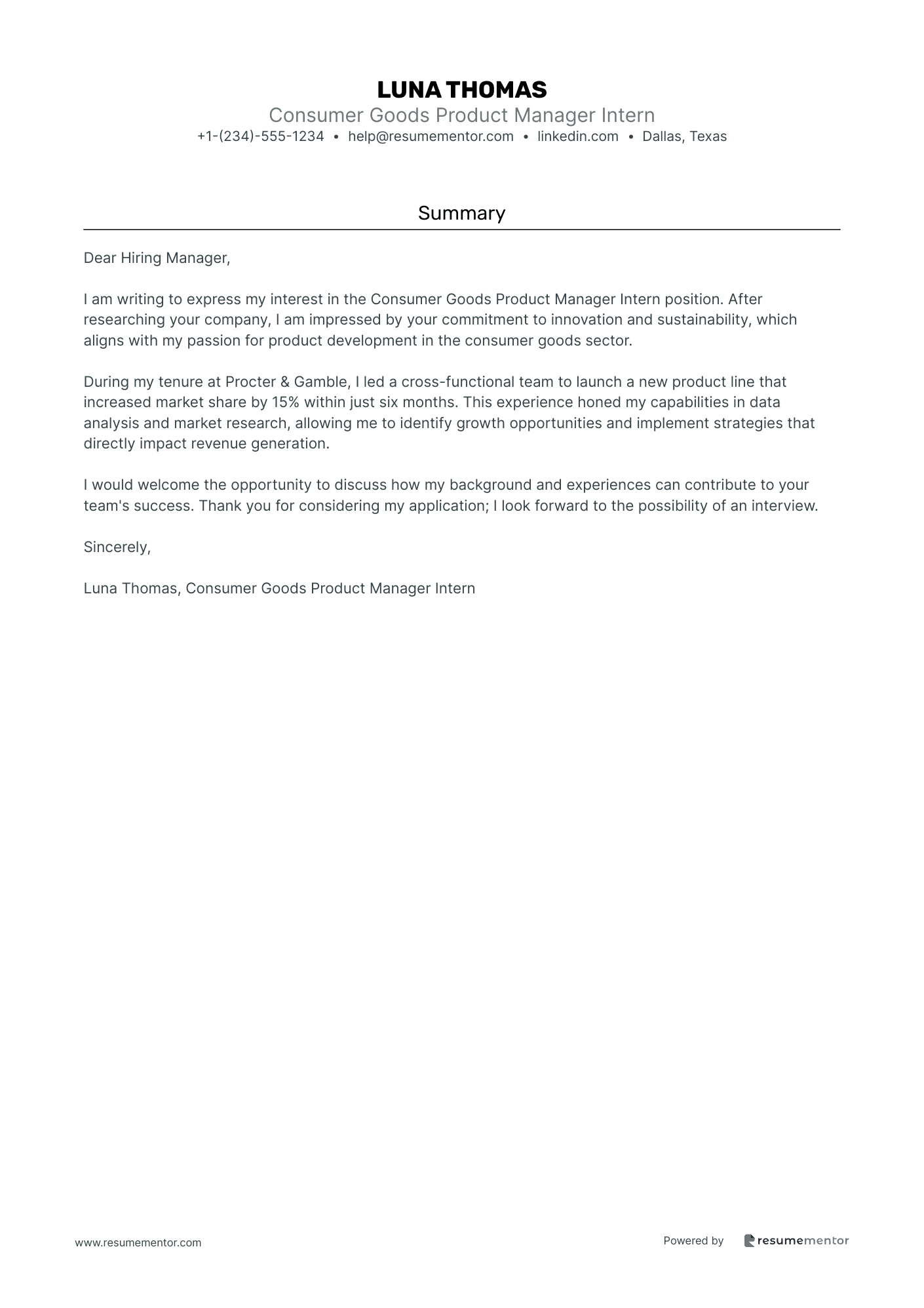 Consumer Goods Product Manager Intern