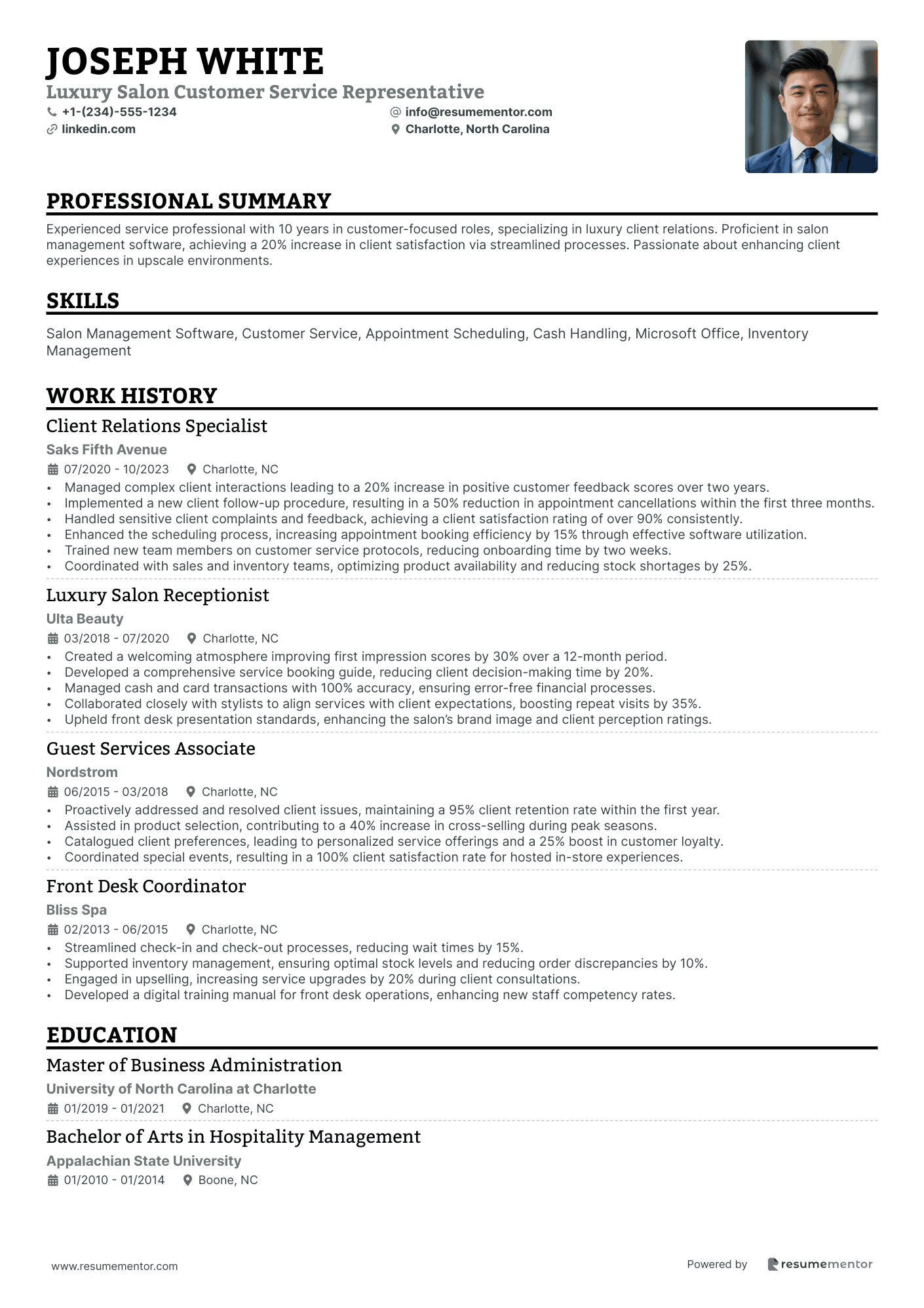 Luxury Salon Customer Service Representative