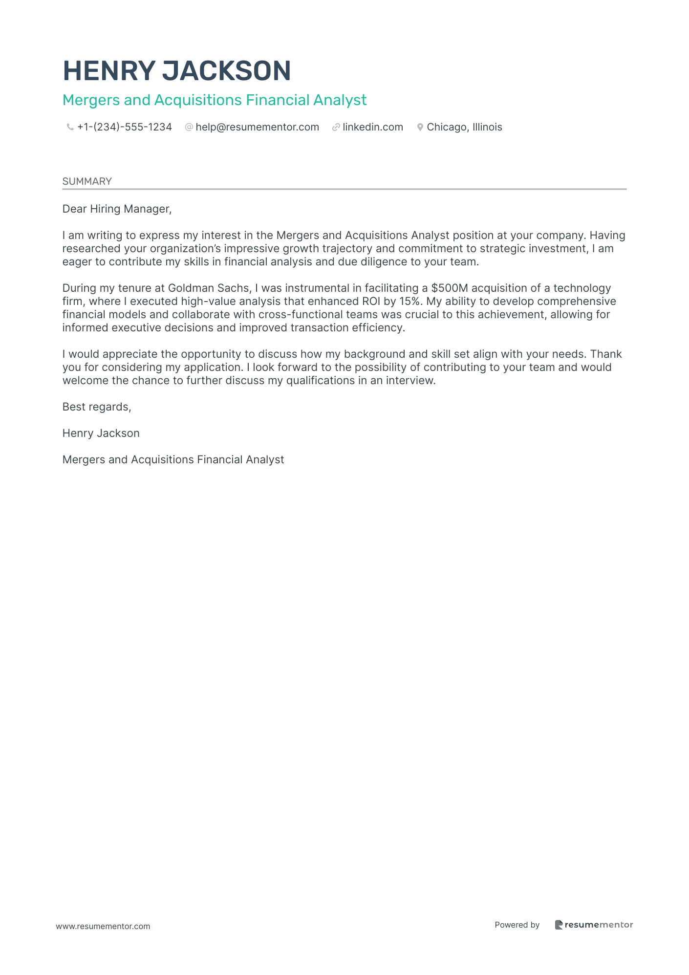 Mergers and Acquisitions Financial Analyst