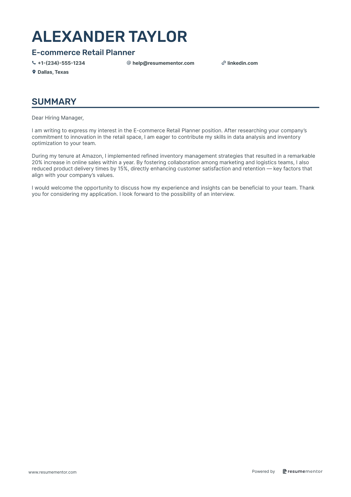 E commerce Retail Planner